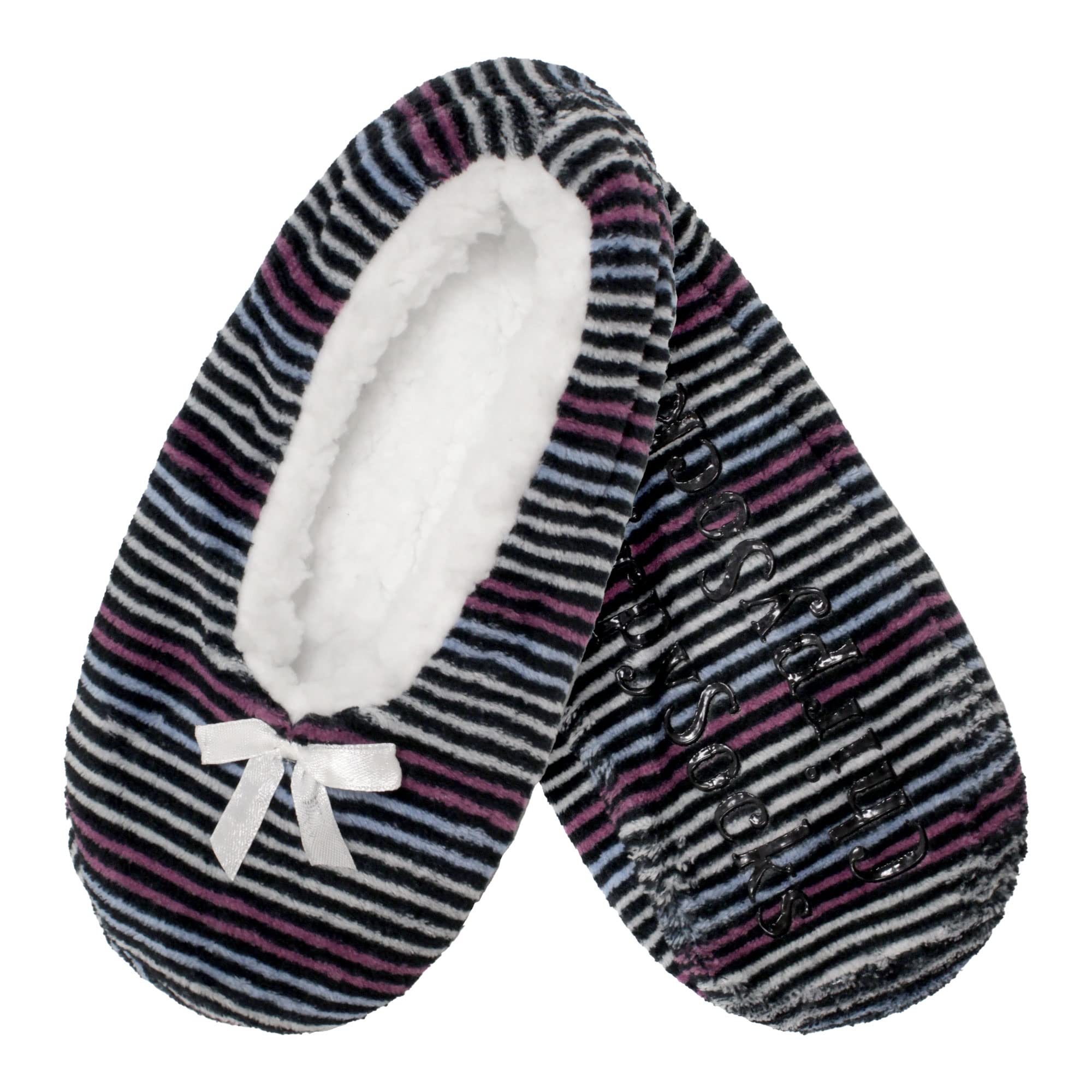 BambooMN Women's Fuzzy Patterned Non-Slip Lined Slippers, Home &amp; Travel