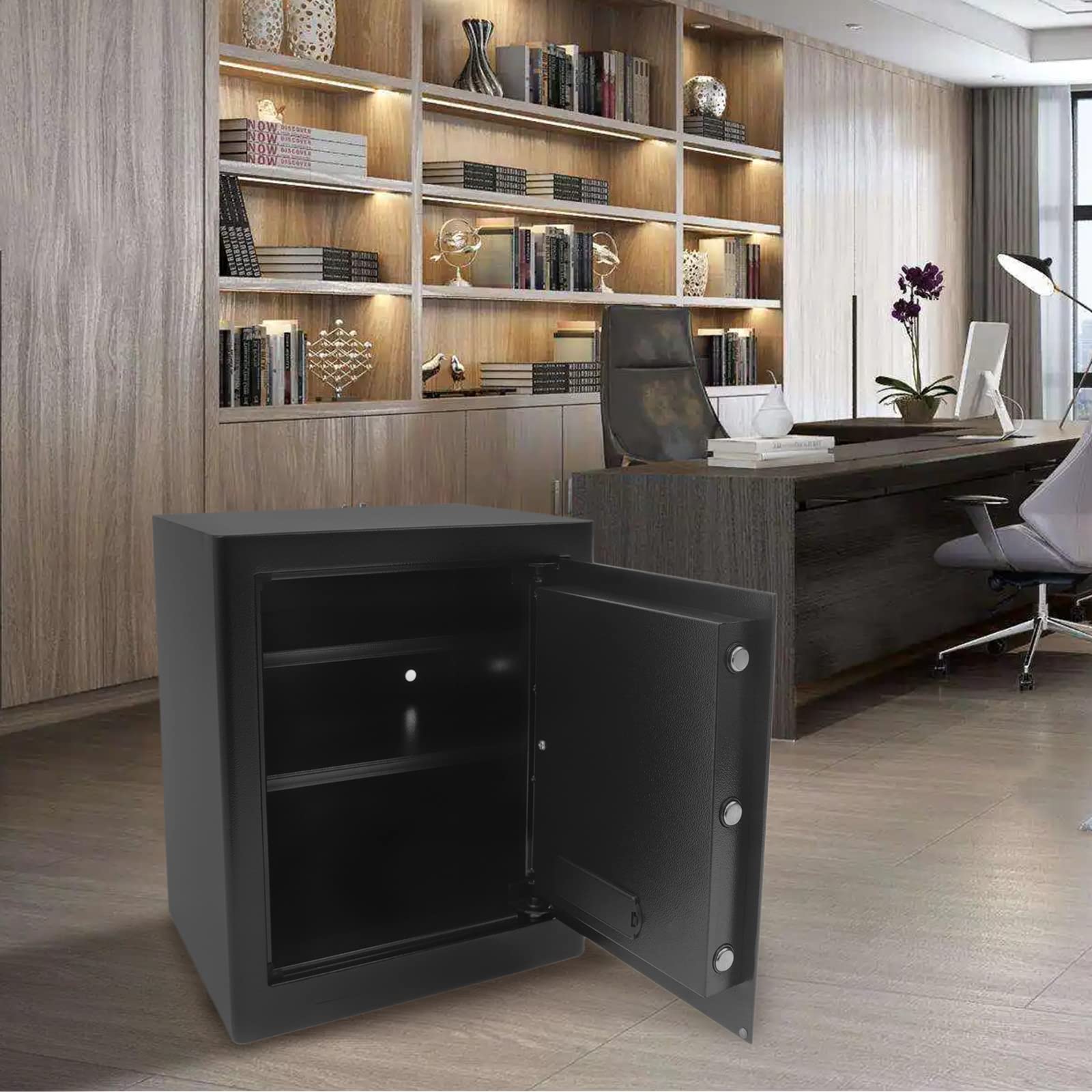 Cassaforte da 45 litri, cassaforte combinata, cassaforte con tripla chiusura in acciaio, cassaforte ignifuga con sistema di allarme e chiavi di emergenza. Adatto per documenti, documenti A4, computer