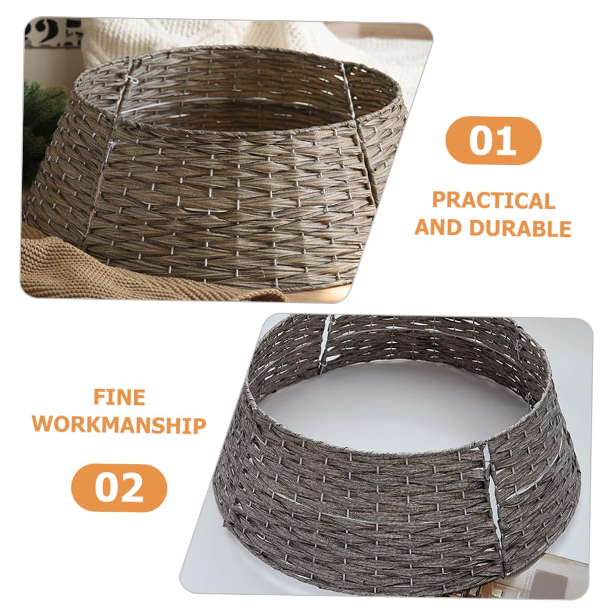 FOMIYES Supporto per Albero di Natale Collare e Gonna in Rattan Intrecciato Grigio Piccolo, Copri Base Riutilizzabile per Decorazioni Natalizie e Contesto Festivo