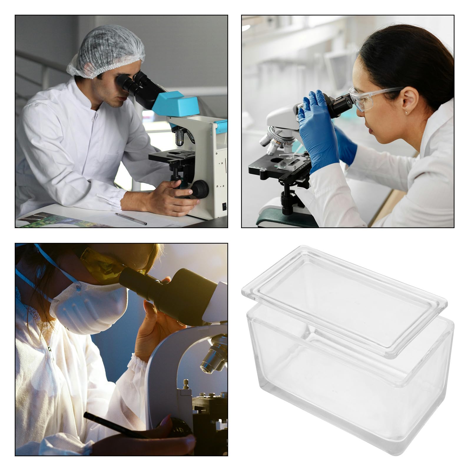 Tarro de Tinción de Vidrio Transparente con Racks Verticales y Horizontales, Capacidad 60 Portaobjetos, para Uso en Microscopía y Laboratorio Científico