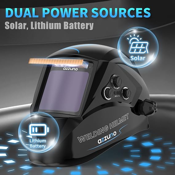 AZZUNO Welding Helmet Auto Darkening, True Color Large Viewing 3.943.82, Solar Powered Welding Hood Mask with Wide Shade 4/5-9/9-13 for TIG/MIG/Stick Weld/Cut/Grind