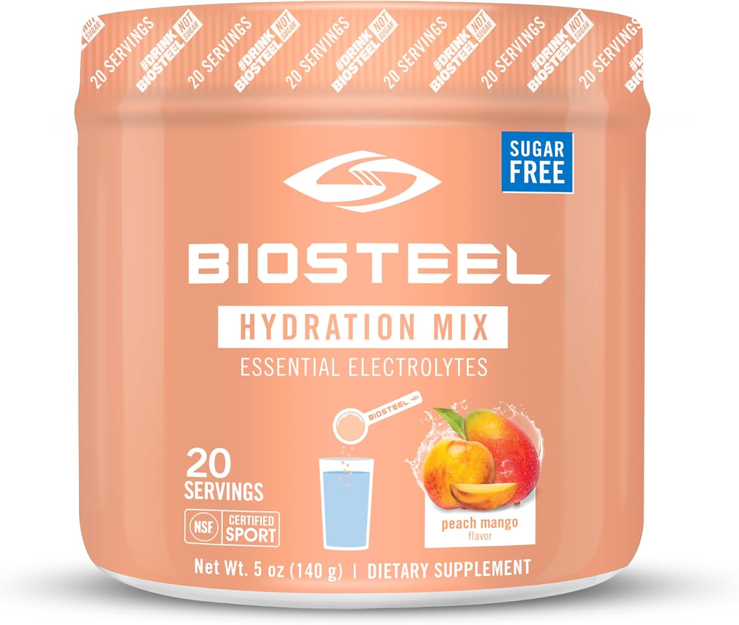 BioSteel Zero Sugar Hydration Mix, Great Tasting Hydration with 5 Essential Electrolytes, Peach Mango Flavor, 20 Servings per Tub