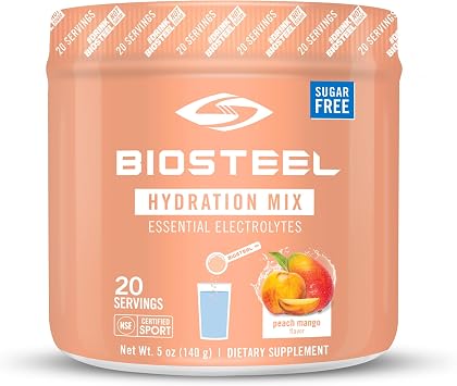 BioSteel Zero Sugar Hydration Mix, Great Tasting Hydration with 5 Essential Electrolytes, Peach Mango Flavor, 20 Servings per Tub