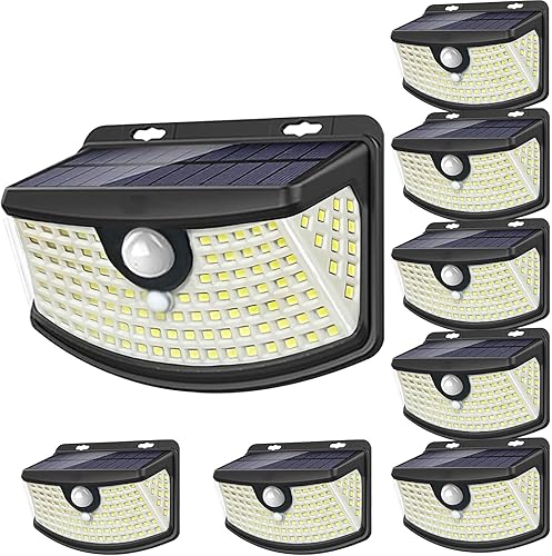 Aootek - Luces solares con sensor de movimiento, 120 LED con reflector de luces, gran angular de 270, impermeable IP65, para puerta delantera,