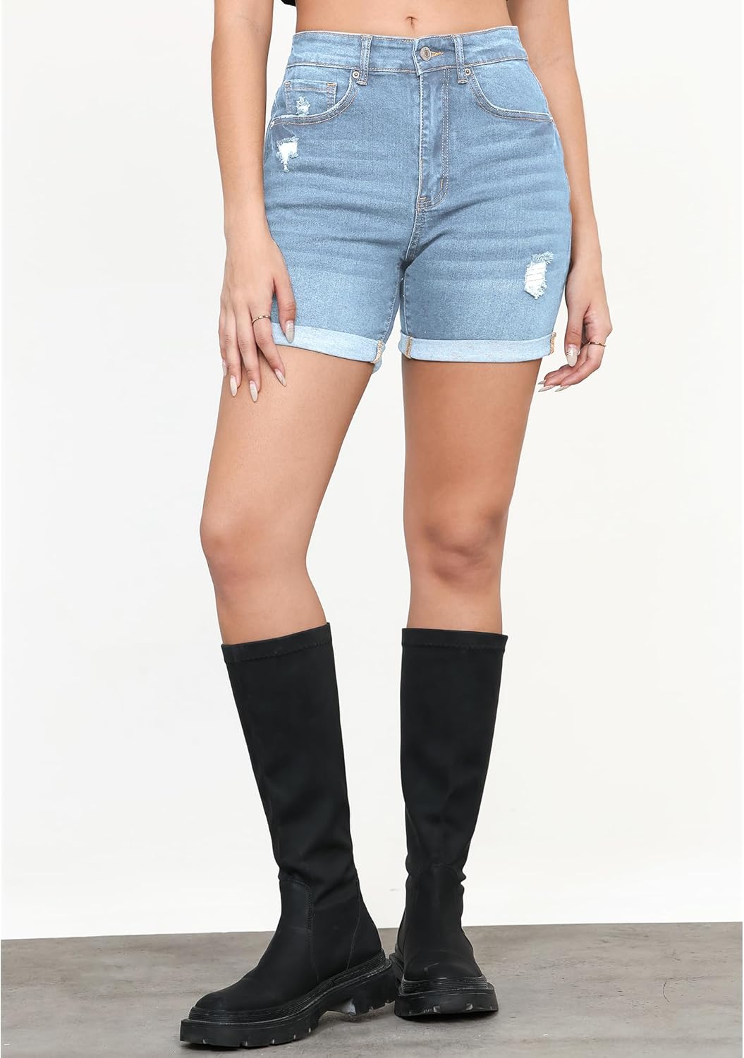 LookbookStore Jean Shorts Womens Stretchy High Waisted Ripped Denim Shorts with Pockets Trendy Distressed Cut Off Shorts - Image 2