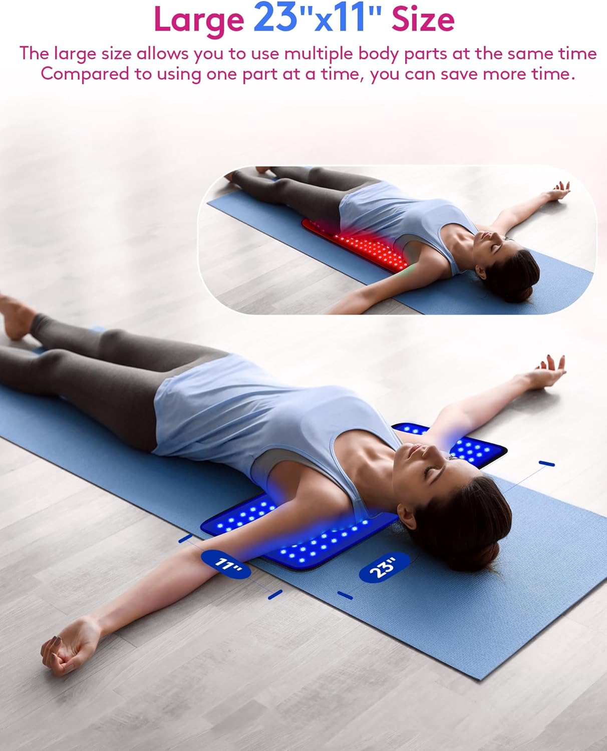 UTK 23" x 12" Large Red & Blue Light Therapy Pad for Body, 470nm 660nm 850nm Near Infrared Light Therapy Wrap for Back Shoulder Knee Muscle Joint, 210 pcs 3 in 1 LEDs, Adjustable Timer & Intensity - Image 6