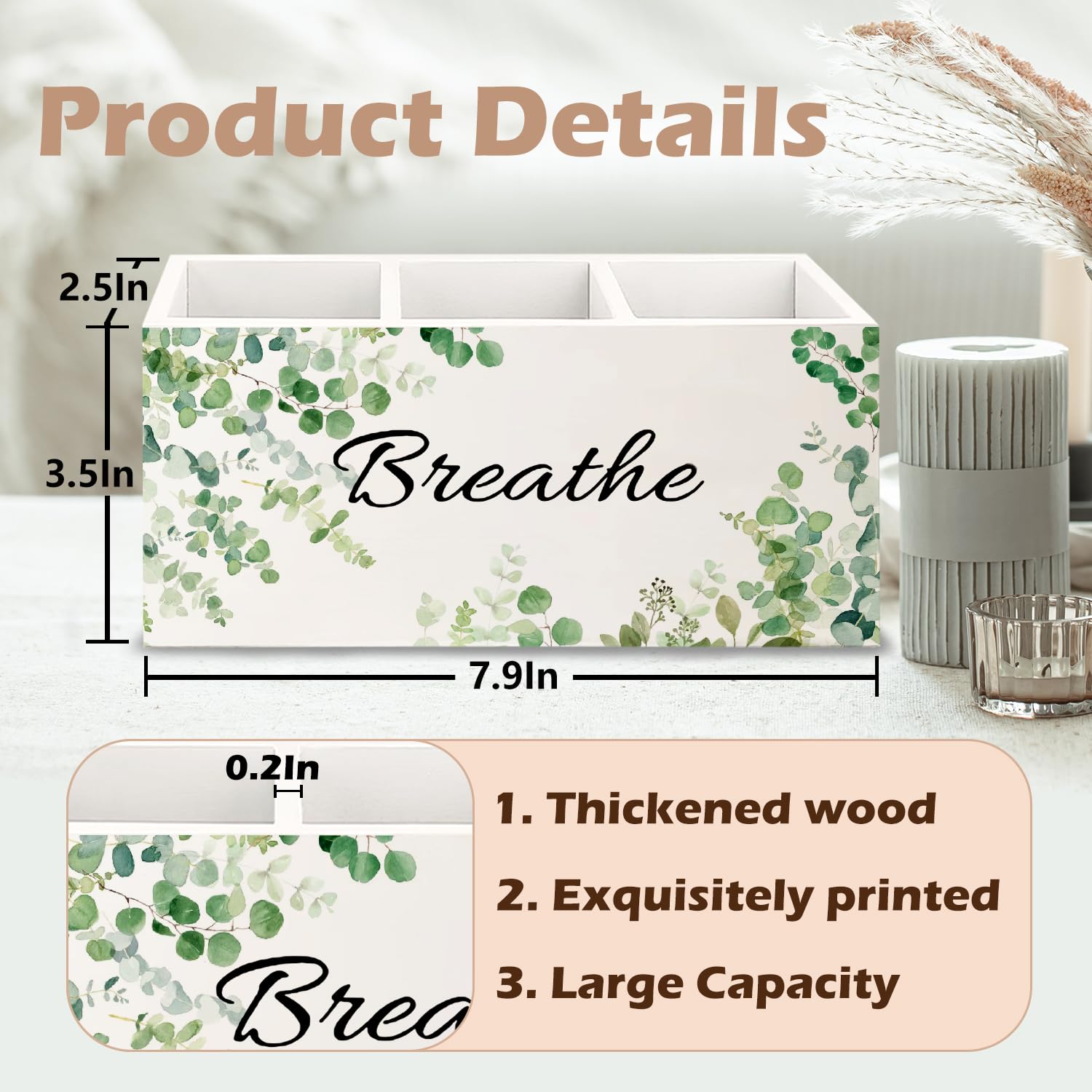 Portamatite in legno di eucalipto verde salvia per pennelli da trucco, organizer per bagno, portapenne in legno botanico verde per accessori da scrivania da ufficio