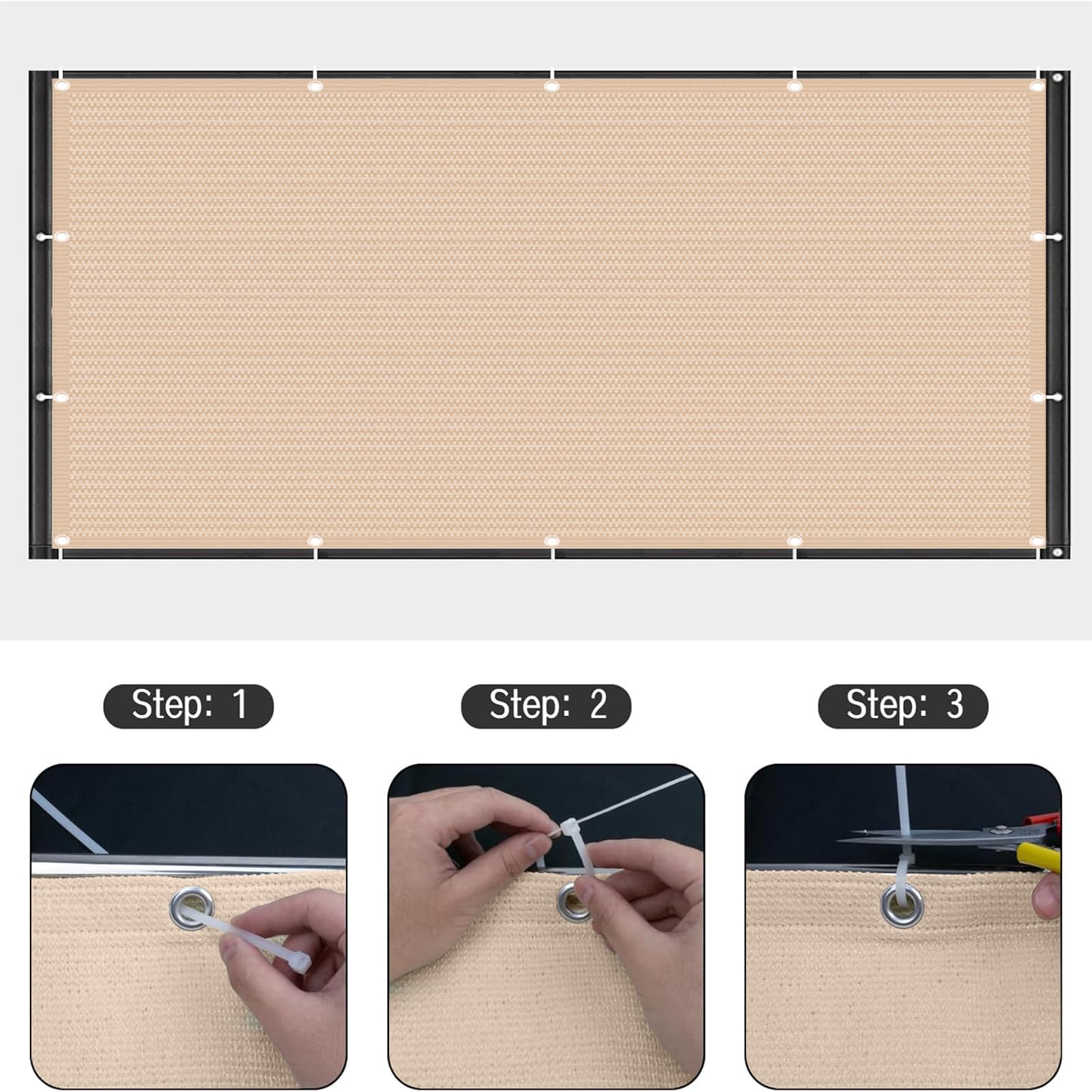 Sonnensegel 150 x 300 cm Hdpe, UV Schutz, Sonnenschutz, Atmungsaktiv, 95% UV Schutz Windschutz, Reißfest, Sonnensegel Nach Maß mit Ösen für Innenhof, Rasen, Außen, Creme Farben
