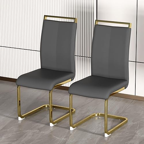 Miniatura 62 de AZmac Juego de 4 sillas de comedor modernas de cuero, sillas de cocina sin brazos, sillas de comedor con asiento acolchado tapizado y patas cromadas