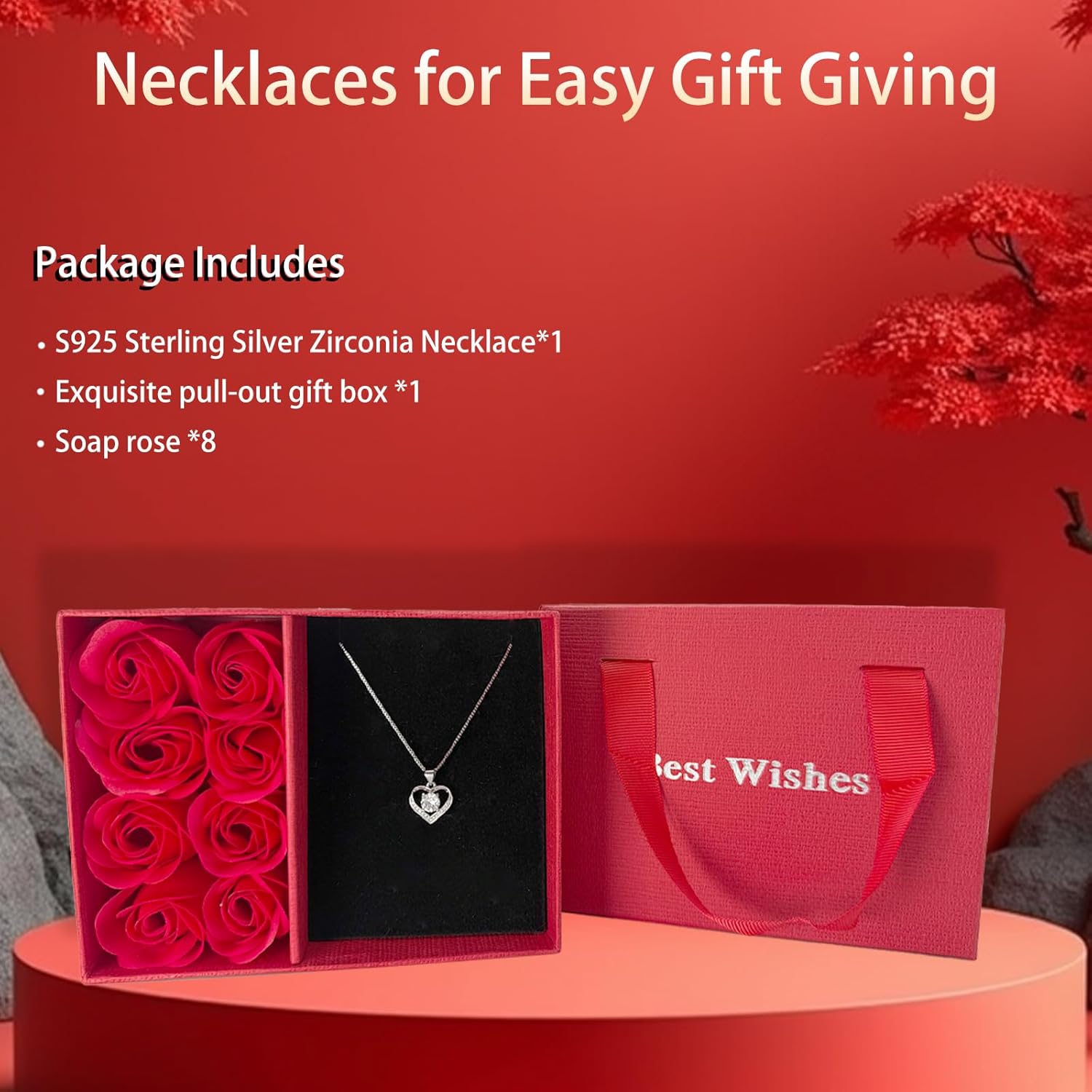 DRTMLY Heart Necklace for Women, 925 Silver Love Heart Pendant Necklace with Cubic Zirconia, Birthday Gift for Wife, Anniversary Present for Wife, Women, Jewelry Gifts for Girlfriend, Mom - Image 2