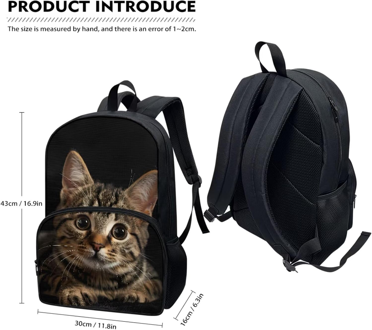 Cat Teen Backpack Ages 10-12 Fashion School Bag for Elementary Boys Girls 6 Grade 3Pcs Rucksack with Lunch Bag Pencil Case School Supplies