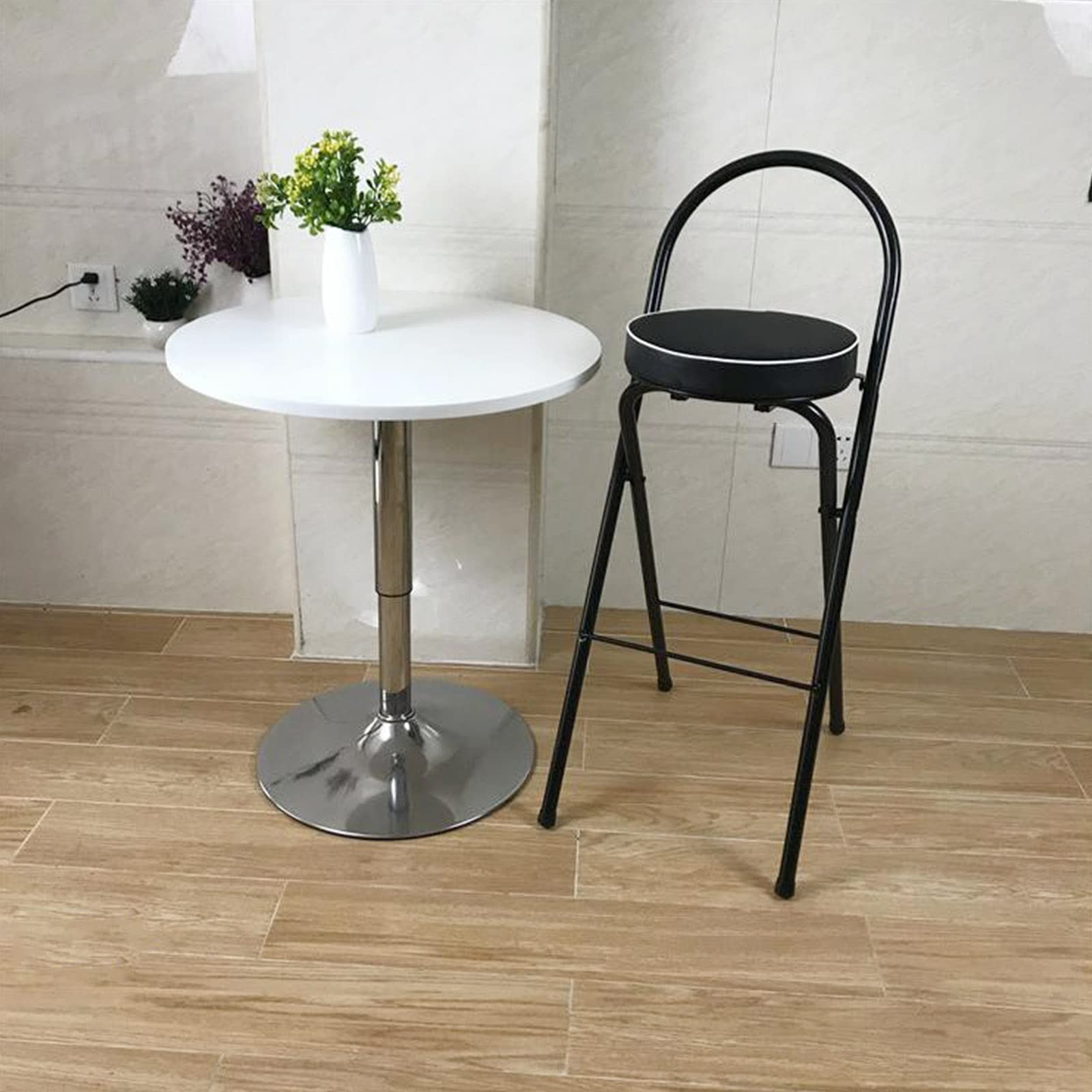 Taburete de bar plegable portátil de 66.0 cm/71.1 cm/76.2 cm, marco de acero al carbono, ideal para uso en isla de cocina y pub, silla plegable compacta para desayunar
