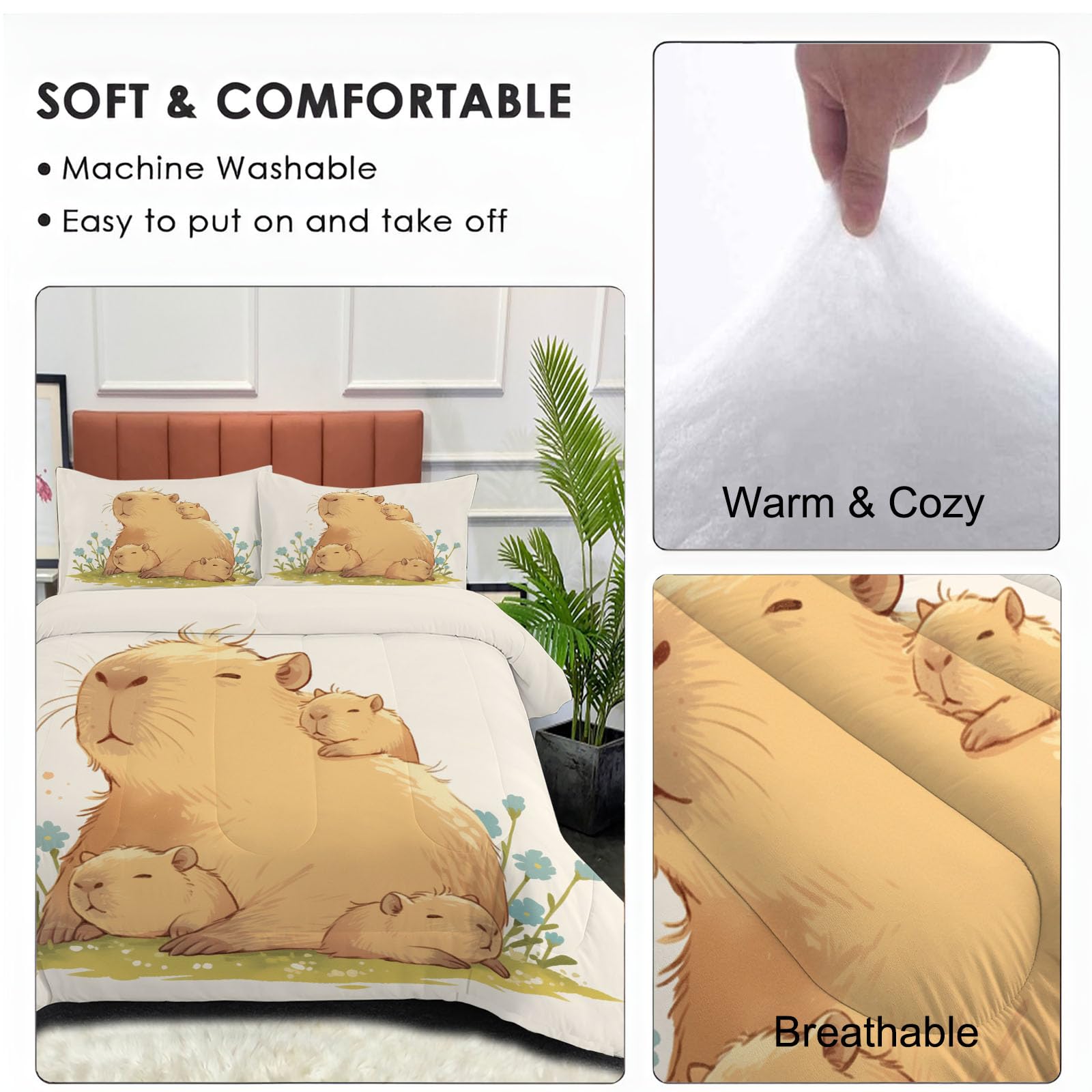 Trapunta Invernale in Ecopiuma, 260x230cm Set Piumone Libri Per Bambini Imbottita 200 gr/mq Caldo e Morbido Piumino Trapuntato Capibara Carini Coperta Letto Reversibile per 4 Stagioni, Marrone Chiaro