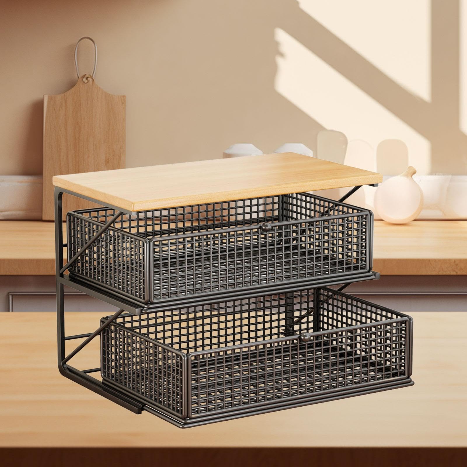 Coffee Station Organizer Küchenregal mit Schublade Und Fächern Zur Aufbewahrung von Tassen Becher Tee Kaffeezubehör für Kaffeebar Esszimmer Küche, Black S