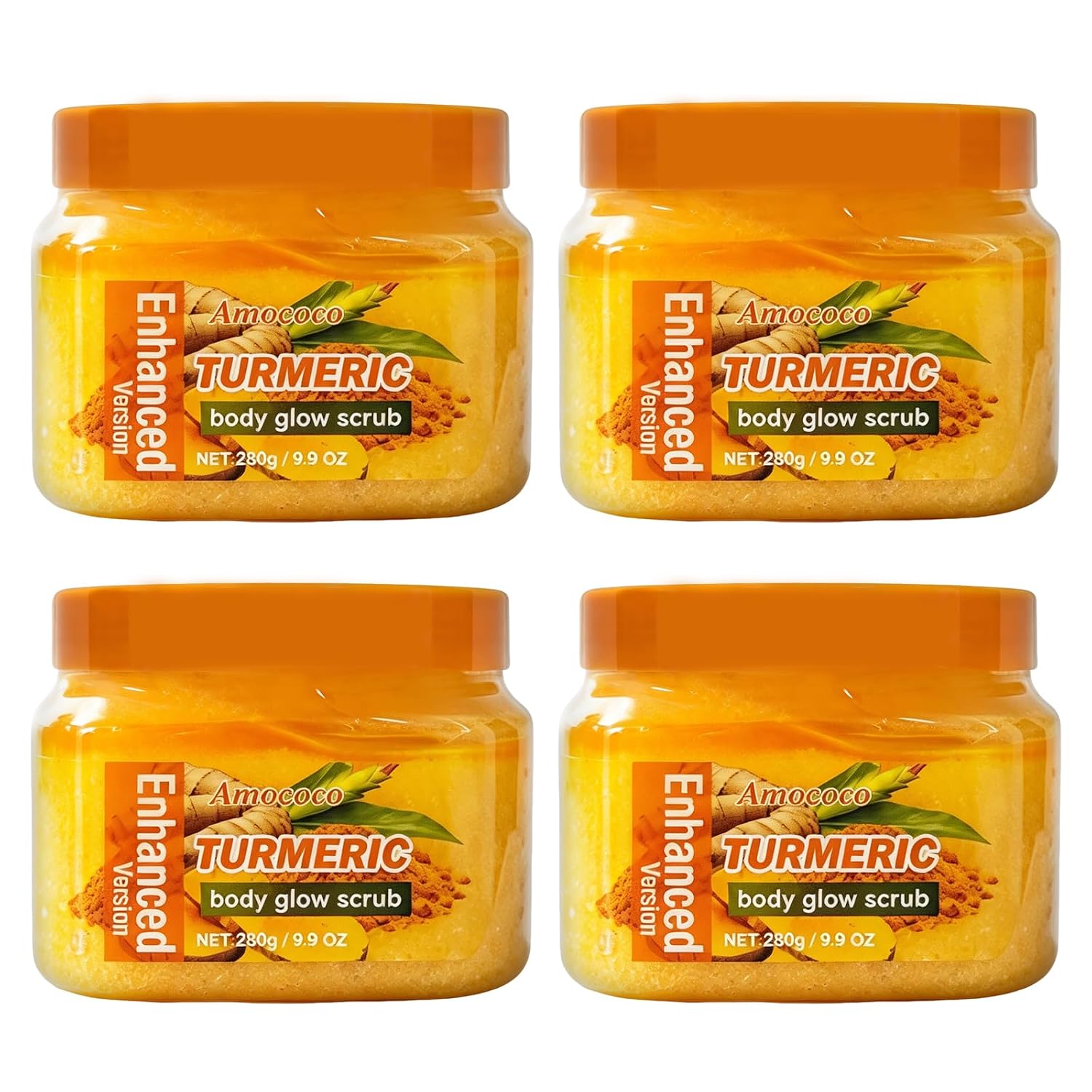 4Packs Turmeric Body Scrub, Botanical Skin Cleanser for Dullness & Uneven Tone, Gentle Exfoliating Scrub for Smooth & Glowing Skin Texture, 9.8 oz*4