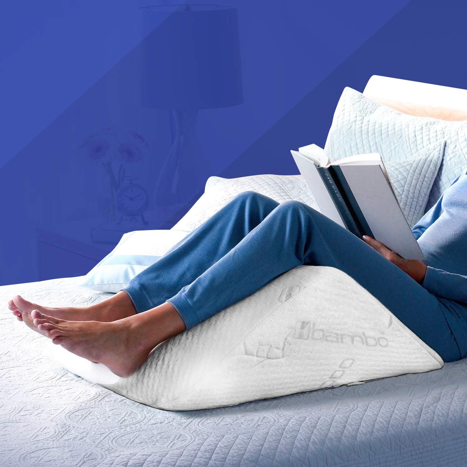 The Angle Wedge Pillow for Back Pain Relief - Knee Wedge Pillow for Legs, Triangle Memory Foam Pillow for Sleeping and Support (Cotton Cover + Memory Foam + Be Cool, Large)