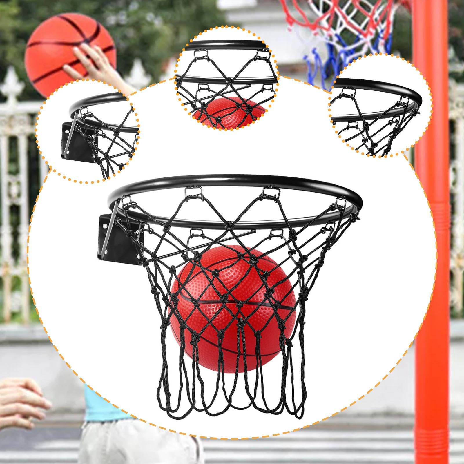 Qianly Canestro Basket con Supporto a Muro, Set Pallacanestro Giocattolo Palla Rete Ferro Robusta, Facile da Installare, Adatto per Bambini Cameretta Palestr, 32 Cm