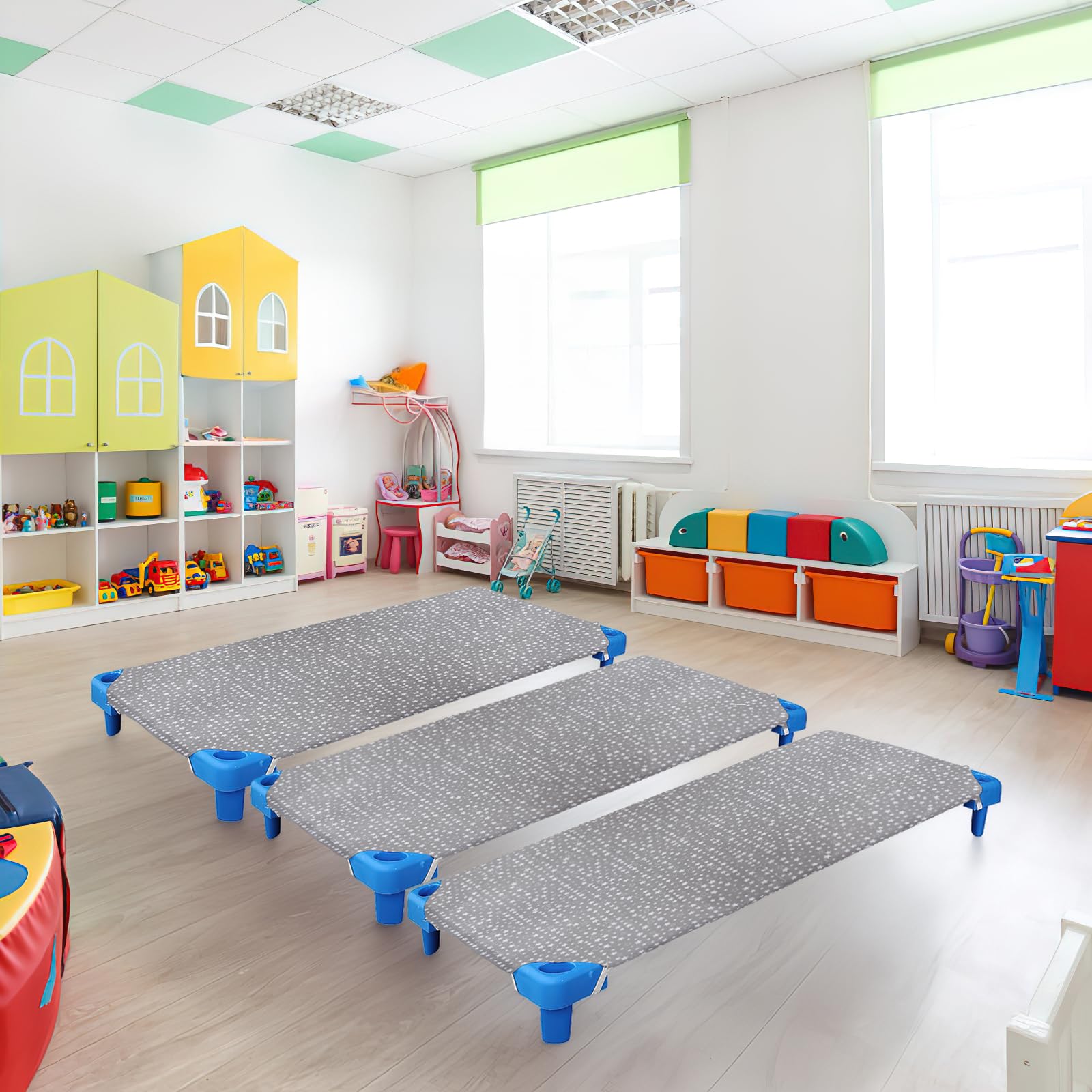 12er Set Spannbettlaken 60x130 cm für Kindergartenbett/Kita, Bettlaken mit elastischen Eckschlaufen, atmungsaktiv, Sternmuster Grau, für Jungen & Mädchen,Baumwolle