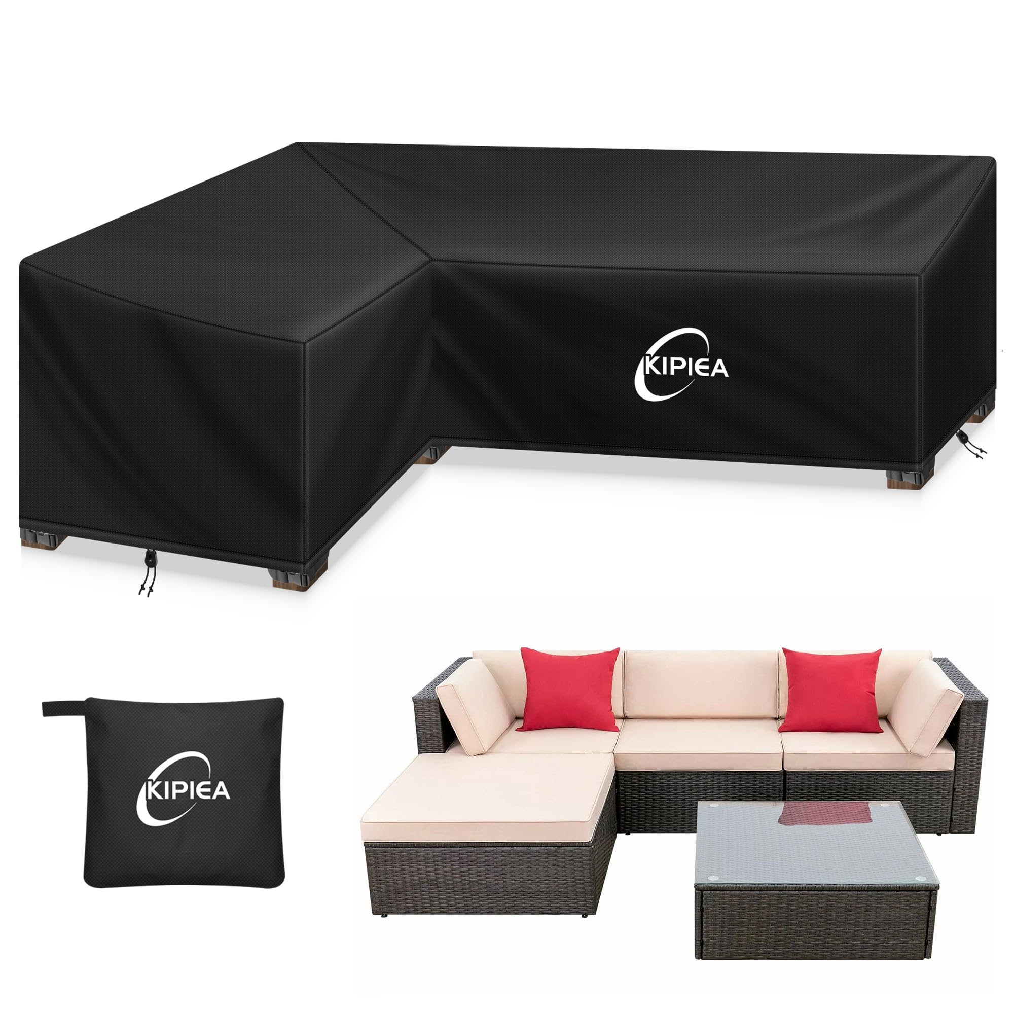 Kipiea Patio L-Shaped Sectional Sofa Cover, 420D Heavy-Duty Oxford Fabric Outdoor Sectional Cover with 6 Windproof Buckles, Anti UV and No Tears, No Fading (Left Facing, 58" x 85" L x 33.5" D x 31" H)