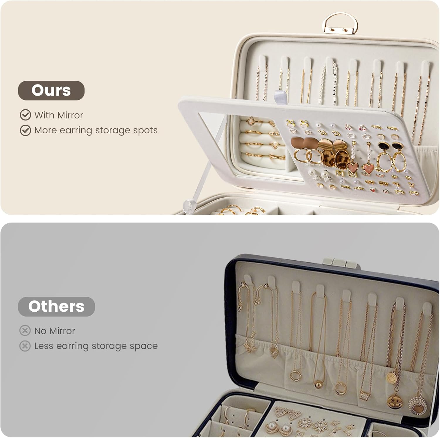 Lolalet 2 Layer Jewelry Box for Teen Girls & Young Women, Jewelry Organizer Case with Round Clasp and Mirror for Earrings Rings Necklaces Storage, Gift Idea -Cloud White