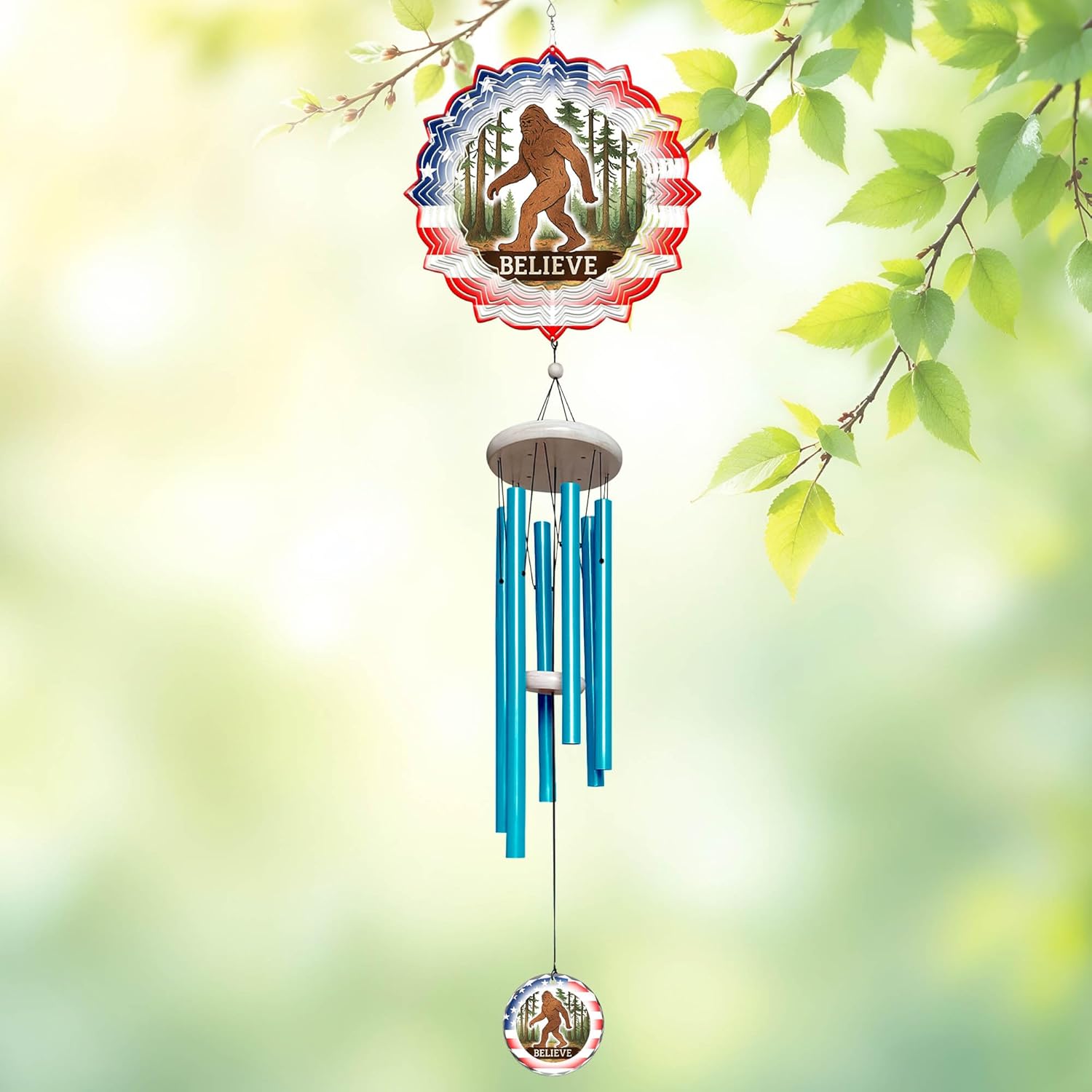 Hummingbird Ornament Spinner Wind Chime – Colorful Outdoor Garden Decor, Soothing Sounds, Blue Tubes, Unique Spinner Design, Perfect for Patio, Porch, Yard, and Nature Lovers