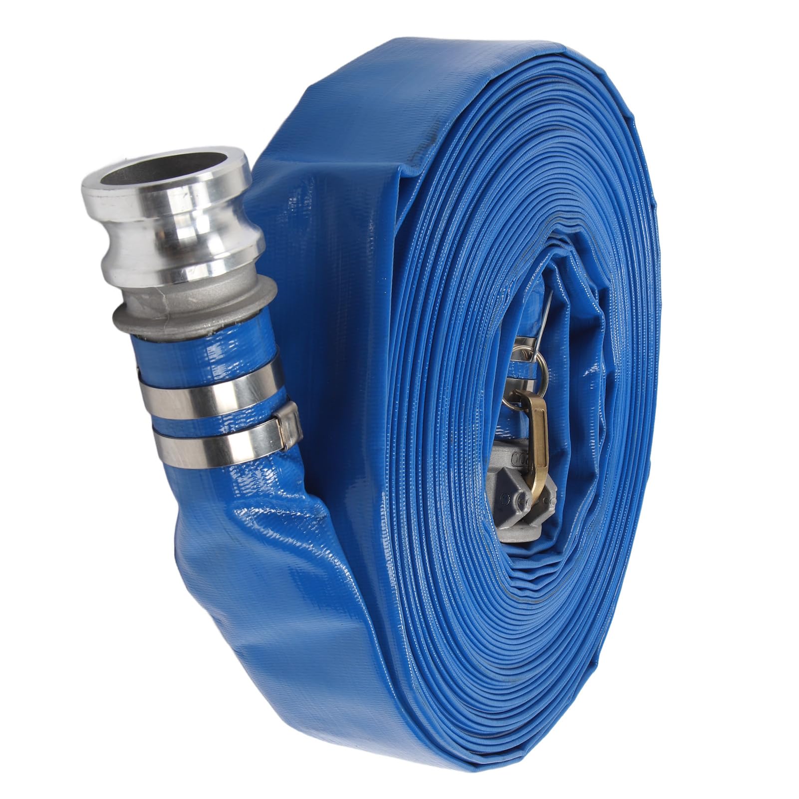 Wąż płasko ułożony PCV 2-calowy wąż wysokociśnieniowy do wody 51 mm x 30 m Wytrzymały wąż tłoczny pompy z mosiężnymi złączkami do basenów z płukaniem wstecznym i drenażem basenów