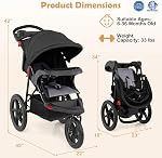 HONEY JOY Jogging Poussette, Pousset de course pliable avec/Canopée réglable & Siège inclinable, 2 Supports de coupe, plateau Snack, panier de rangement, pneus de vélo, poussette de baby-jogger pour les enfants (Noir)