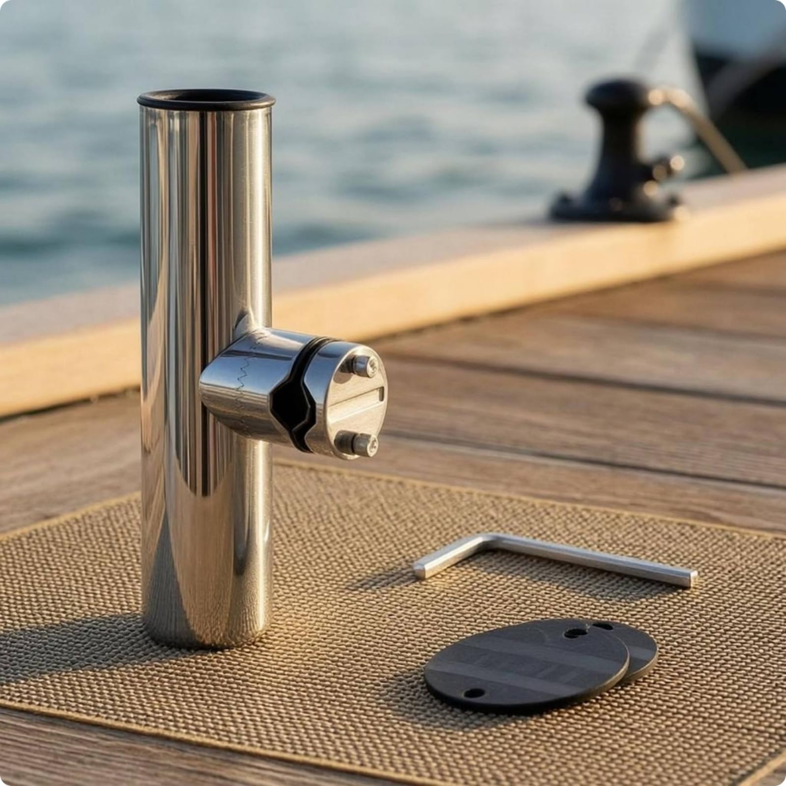 Supporto Canne da Barca Acciaio Inox Portacanna Rigido Uso in Acqua Dolce e Salata Portacanna Metallico, 50mm, Distanza Di Serraggio 50mm Con Silicone Antiscivolo