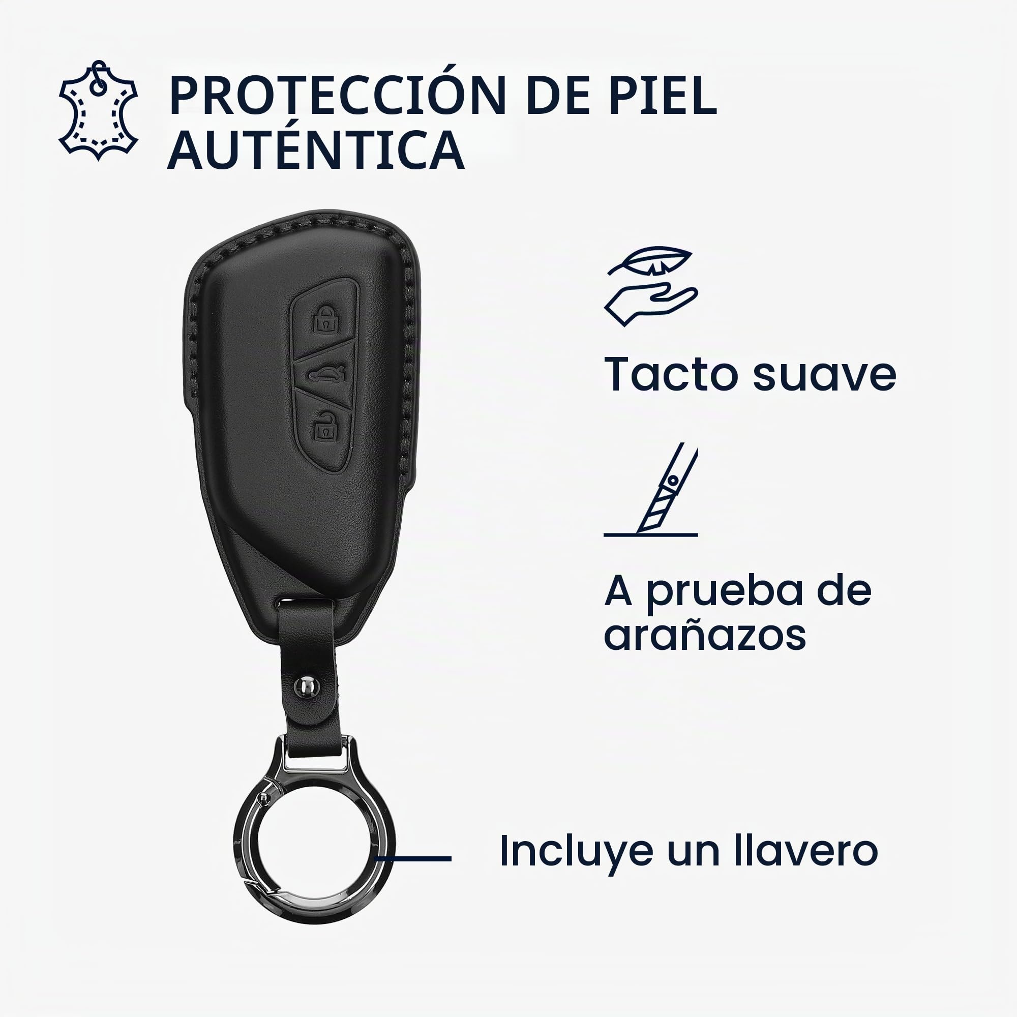 Funda De Nobuck Sintético Para Llave De Coche Ford De 3 Botones (Fiesta, Focus, Mondeo...), Diseño Gato Meow En Gris Y Negro, Protectora Y Antideslizante
