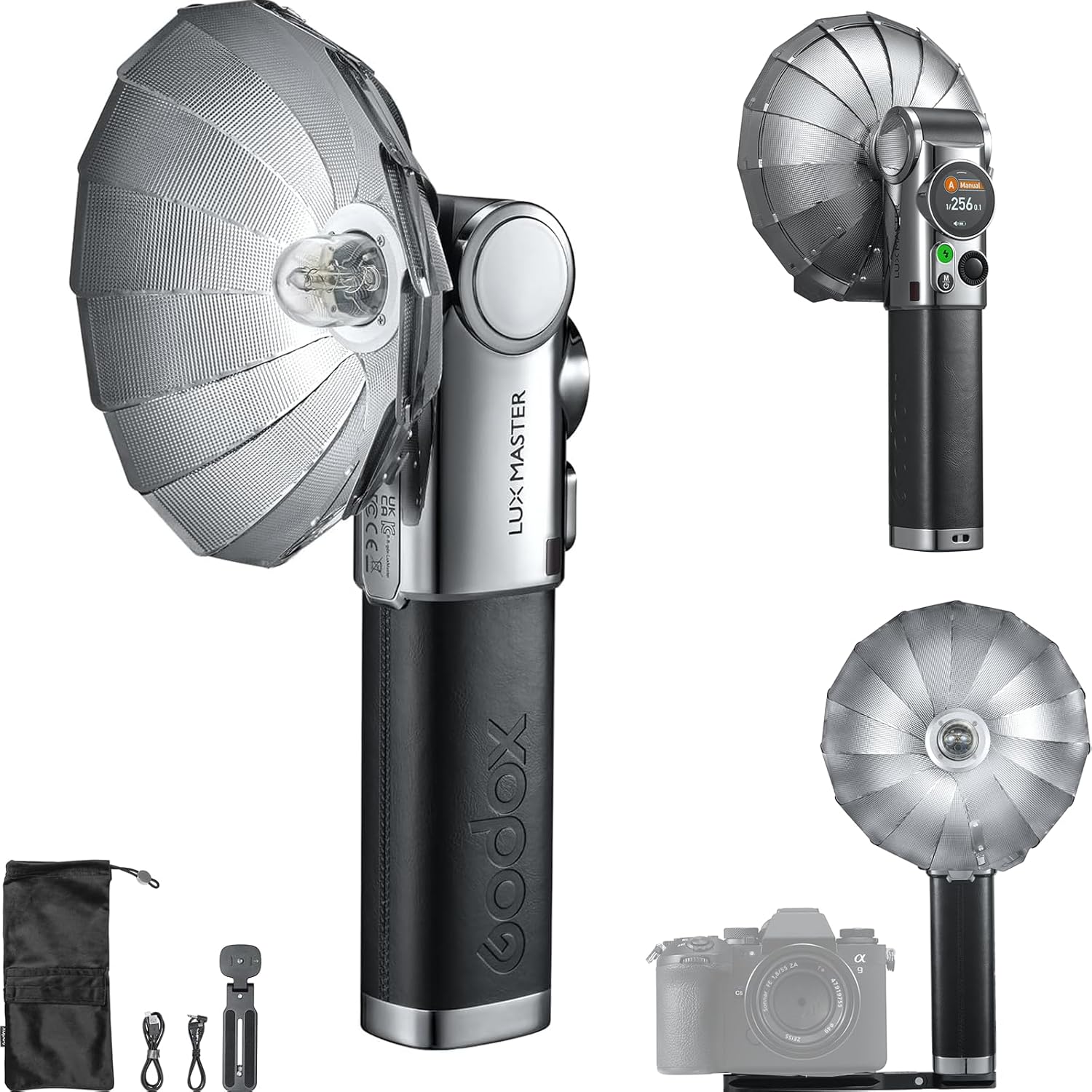 Godox Lux Master Retro Camera Flash, 2.4G X Wireless GN25 HSS TTL 6000K Touchscreen Control for Canon, Nikon, Sony, Fuji, Olympus Camera, 2900mAh Battery, Bracket, Type-C Charging Cable & Storage Bag