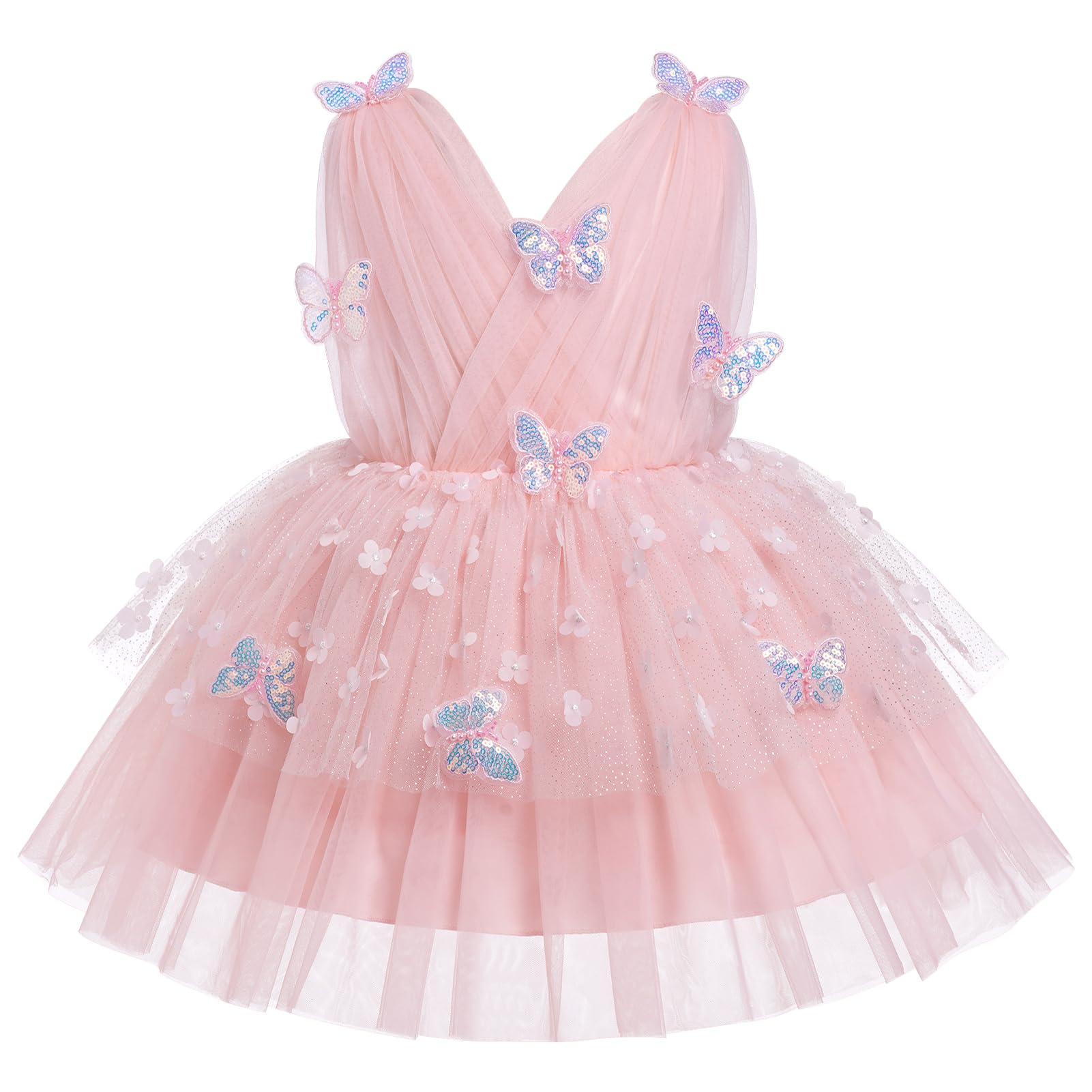 IMEKIS Butterfly Dress for Girls: 4th 5th Birthday Outfit Cake Smash Baby Flower Girl Dress Wedding Guest Toddler Graduation Dress Kids Princess Sparkle Tulle Tea Party Easter Formal Pink 4-5T