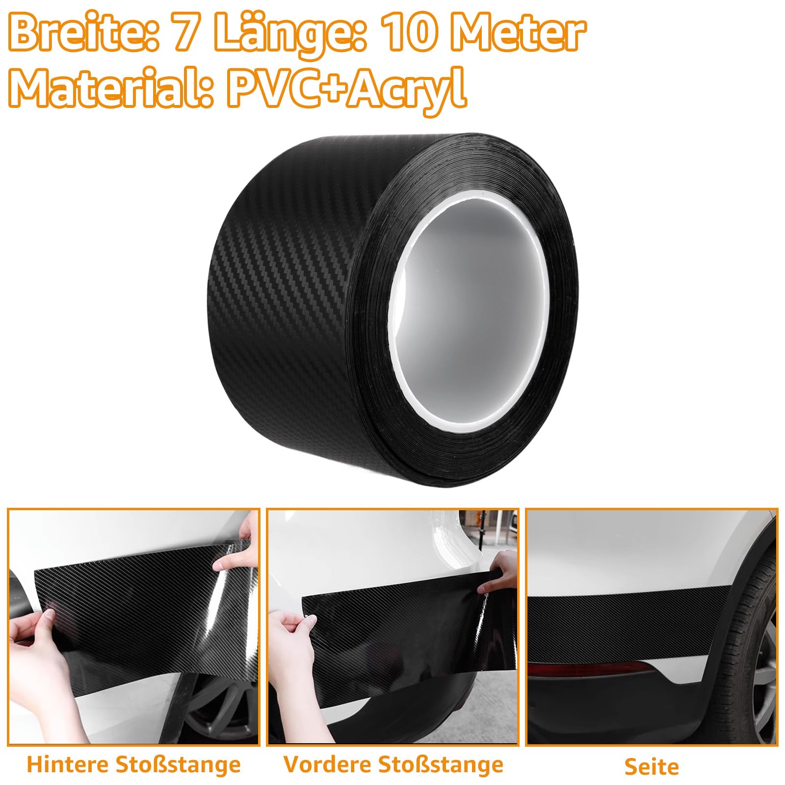 Protezioni da soglia dell'auto 7cm x 10m, protezione universale da soglia della porta, pellicola autoadesiva di protezione della vernice, pellicola nera in fibra di carbonio per auto
