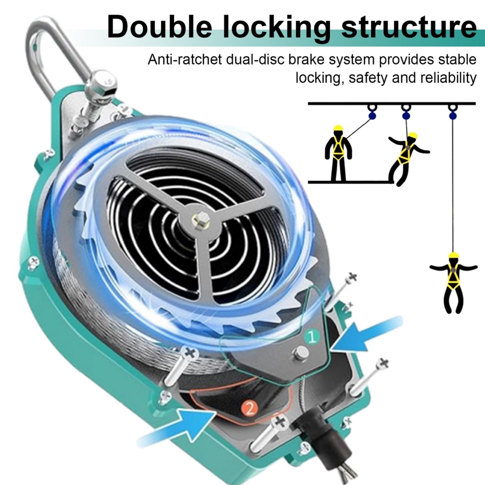 Harnais de Securite Anti Chute Toiture, Dispositif Antichute a Rappel Automatique 3-20m, Stop Chute Harnais Toiture à Rappel Automatique avec Crochet Autobloquantet(Vert,10 mètres)