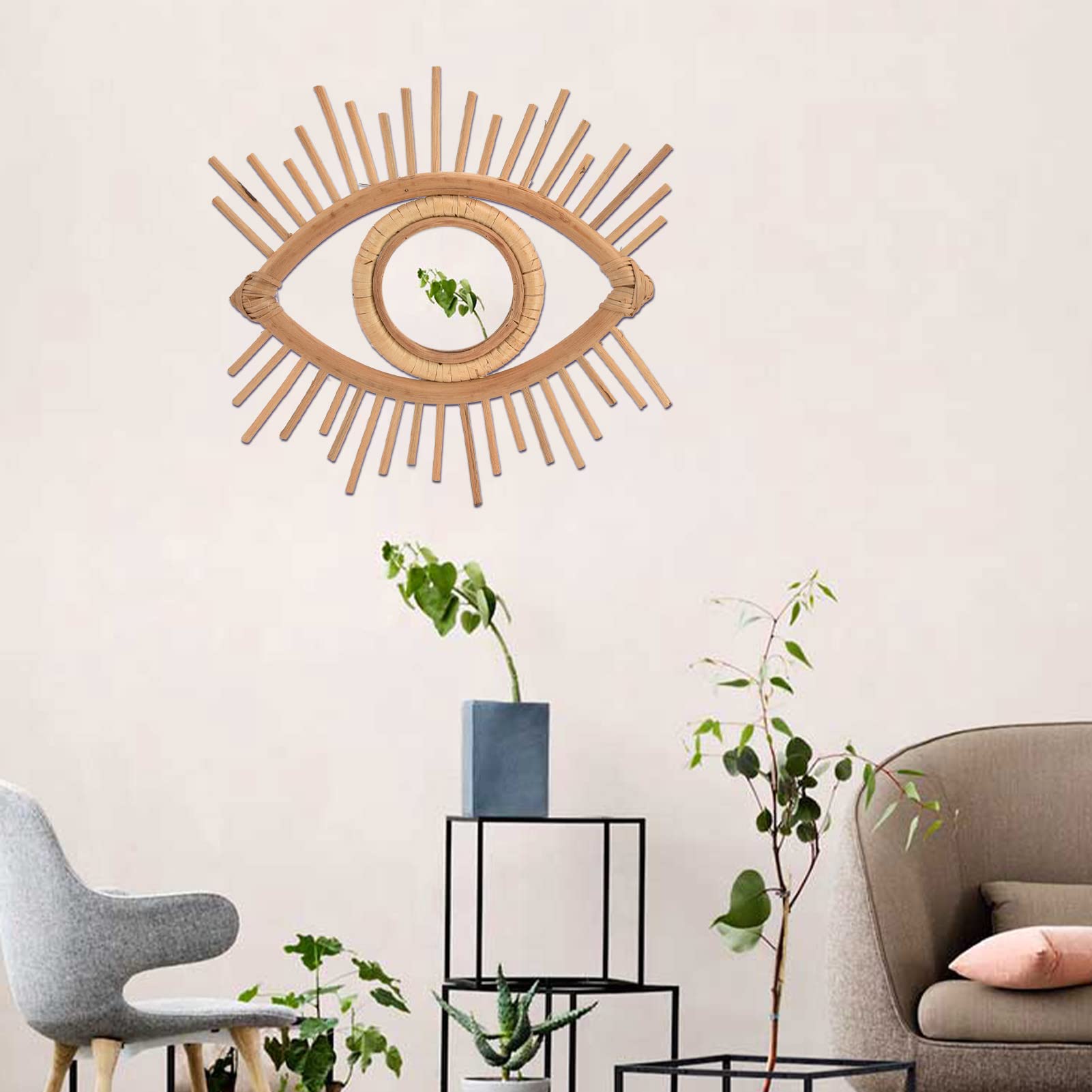 SYH&AQYE Rattan-Augenspiegel, Boho-Wand-Schminkspiegel zum Aufhängen, Glasspiegel zum Ankleiden, Schlafzimmer, Badezimmer, Wohnung, Basteln, Foto-Requisiten, Kunstdekoration