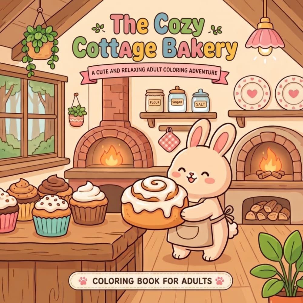 The Cozy Cottage Bakery Coloring Book: Bold and Easy Coloring Book for Adults: A Relaxing Cottagecore Aesthetic with Cute Kawaii Animals and Sweet Treats for Stress Relief