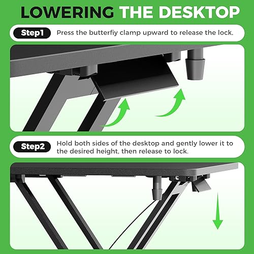 Miniatura 9 de Convertidor de escritorio ultradelgado de pie y sentado, elevador de escritorio ajustable de altura de 25.16 x 15.75 pulgadas, no requiere montaje,