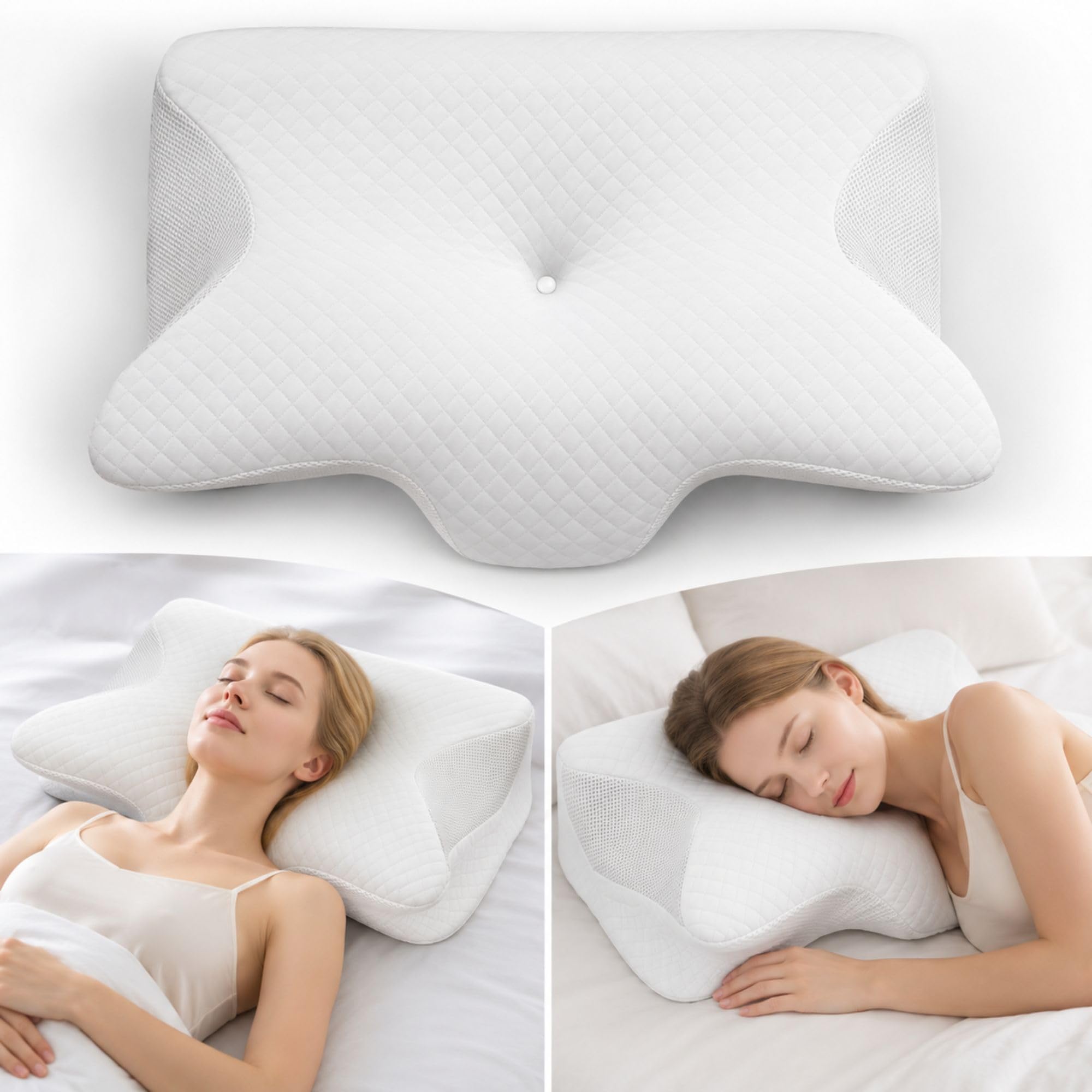 MAXIME MAISON - Cuscino Cervicale per Dormire Ergonomico in Memory Foam a Lento Rilascio, Prende le Forme del Viso e Dona un Riposo Profondo Prevenendo le Pieghe del Viso, Federa Sfoderabile