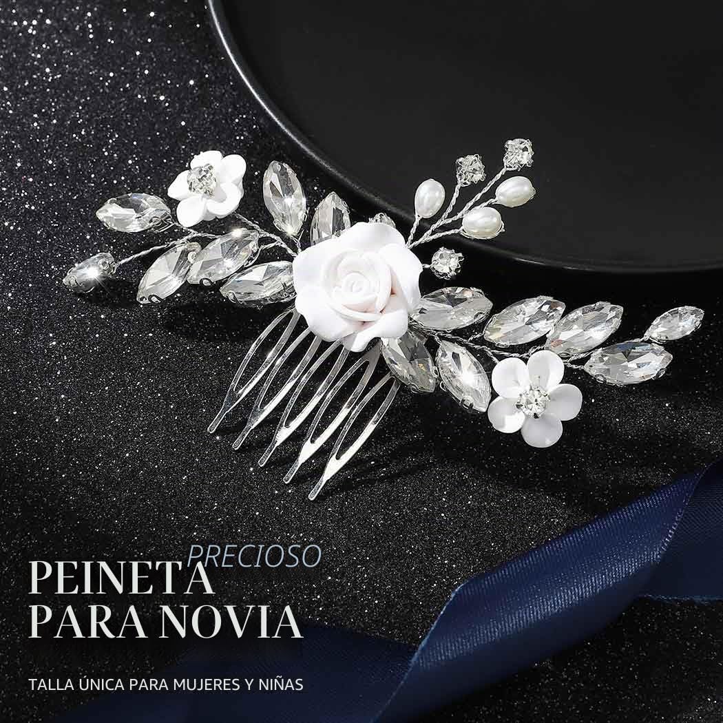 Peineta de novia, adorno para el pelo de plata con flores, cristal, tocado para mujeres y niñas