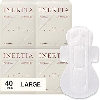 INERTIA The Prism White – Truly Organic Ultra Thin & Leak-Proof Organic Cotton Korean Pads with Wings | Heavy Absorbency | Hypoallergenic, Super Absorbent, Chlorine-Free & Fragrance-Free (40 Count)