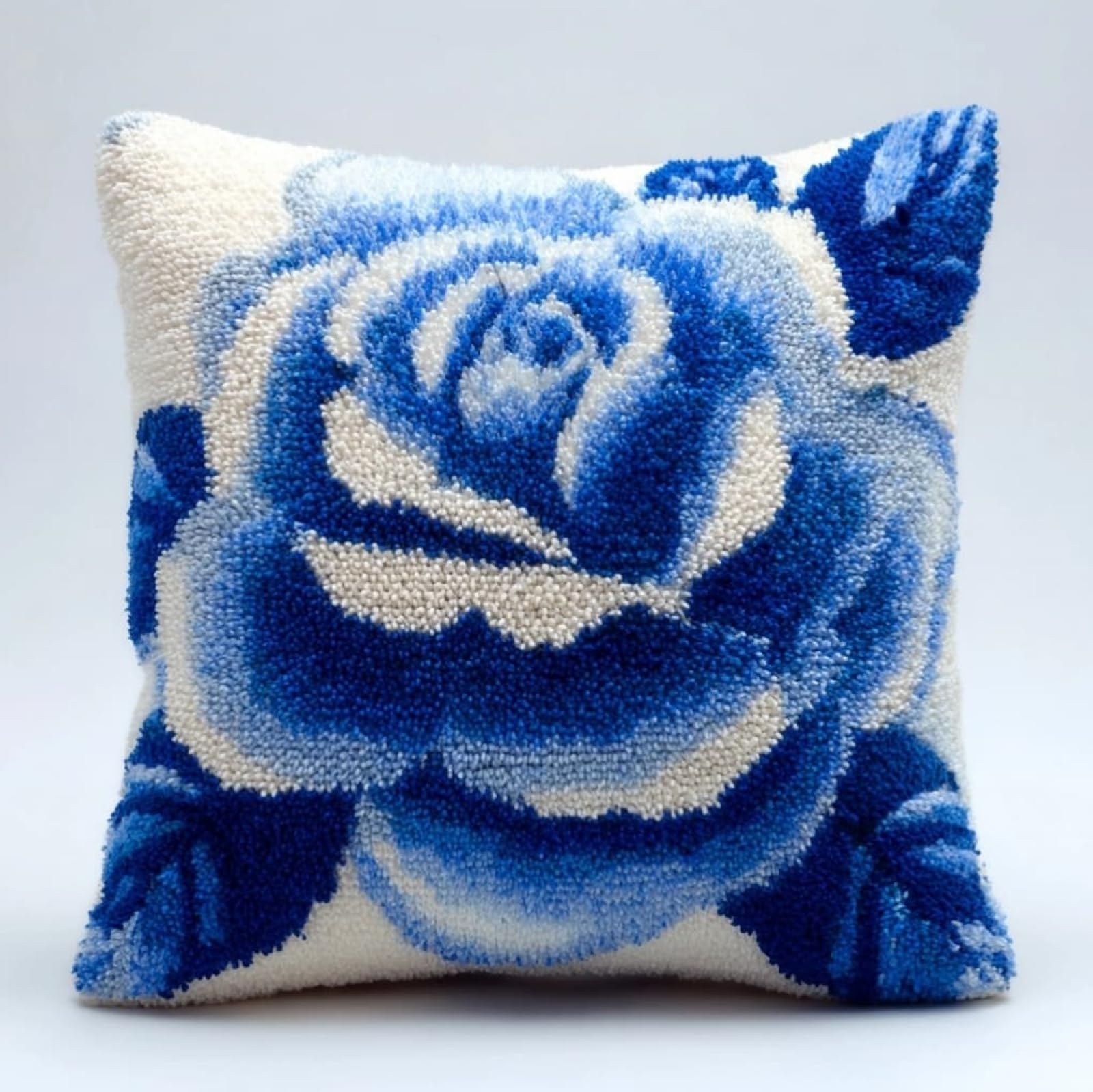 WallustrioaW Latch Hook Cushion Kit Pre Printed,Blue Roses