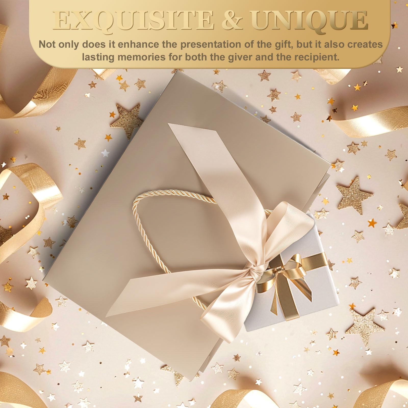 Ninsula 2 Pcs Large Gift Bag, Birthday Gift Bag With 2-Color Ribbon, 2 Greeting Cards and 4 Sheets Tissue Paper, Portable Paper Gift Bag for Birthday Parties, Wedding Parties, Baby Showers, Christmas