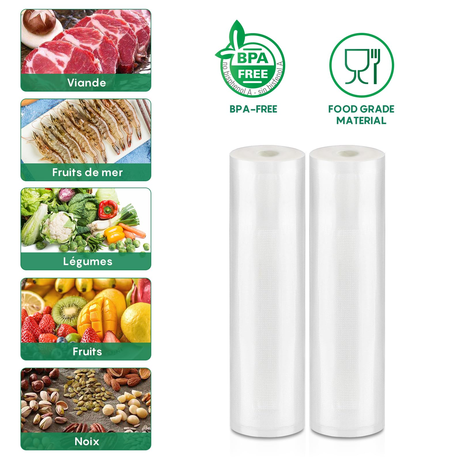 Rouleau Mise Sous Vide 2 Rouleaux Sacs Sous Vide FRESKO 28x600cm - Sans BPA Pour Machines Sous Vide - Conservation Aliments Sacs Machine Sous Vide