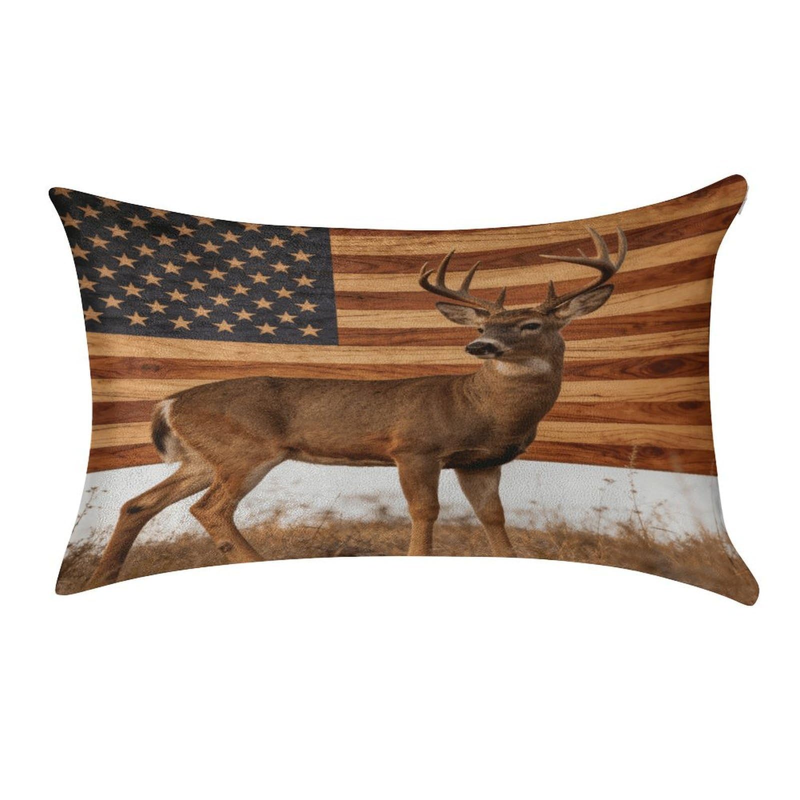 Fodpand Style Wood Grain American Flag Hunting Deer Pillowcase,Elegant Designed Home Decor,Velvet Pillowcase,Soft And Cozy,Pillow Case Cover With Hidden Zipper For Bedroom, Sofa, Couch