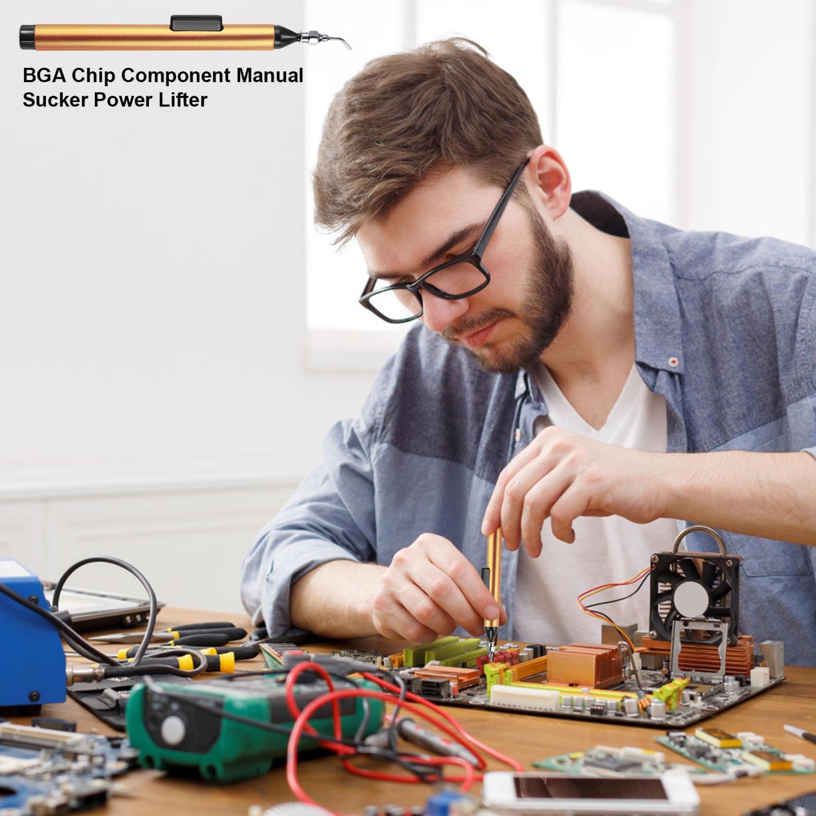 Strumento di raccolta penna a vuoto, penna per estrazione sottovuoto antistatica industriale, strumento di estrazione ad alta aspirazione per chip IC, componenti elettronici e componenti ottici