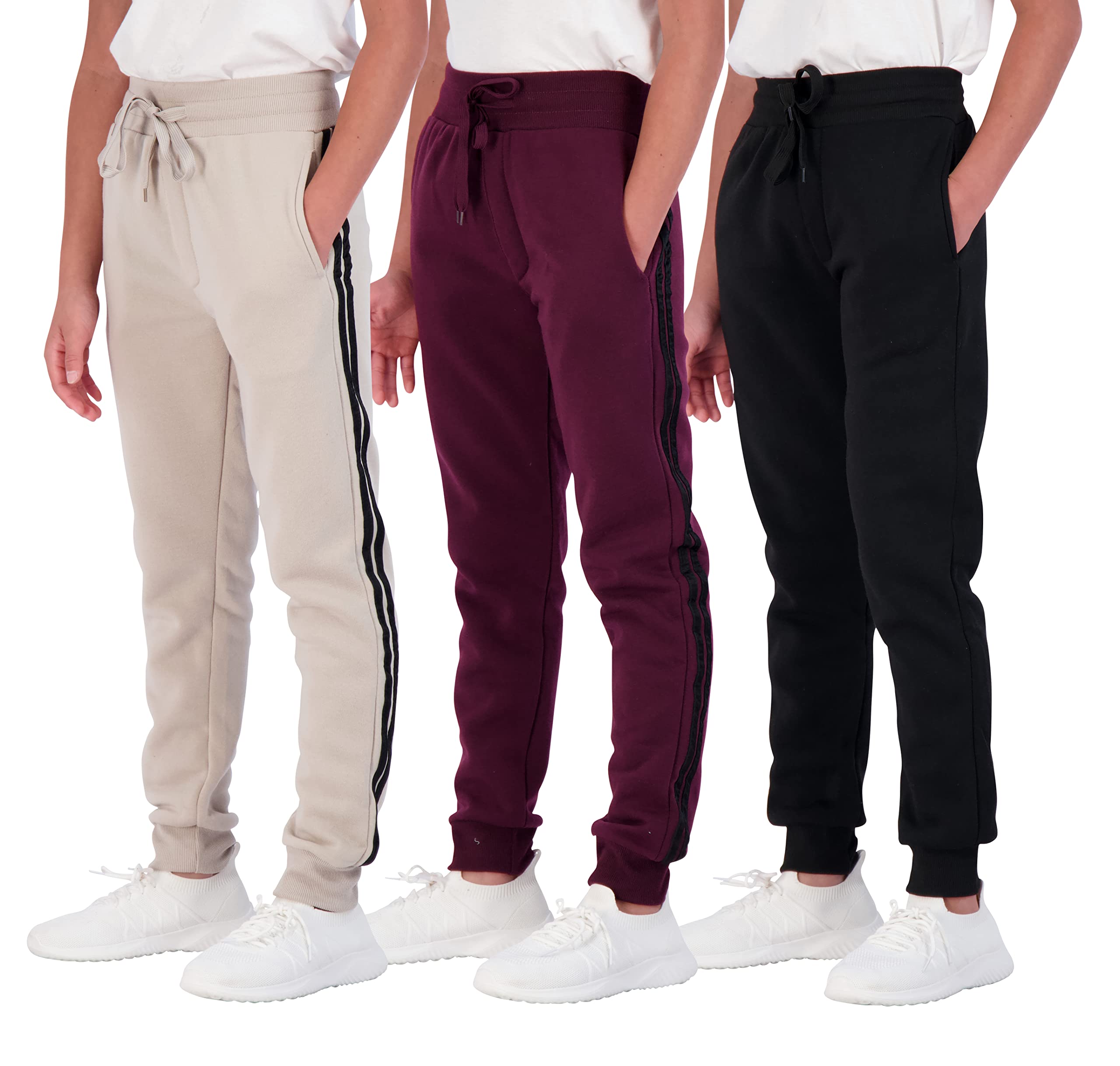 Real Essentials 3 Pack: Boys Youth Active Athletic Soft Fleece Jogger Sweatpants