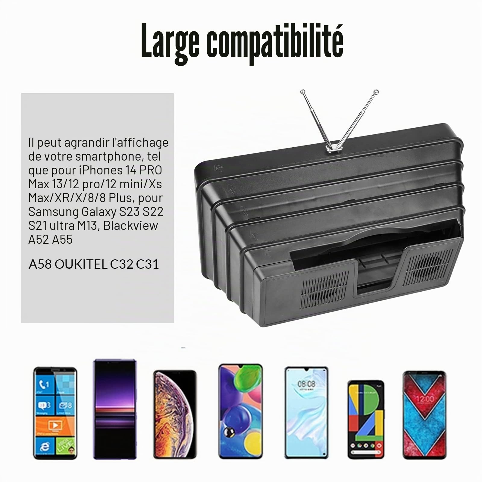 STEBRUAM 12" Loupe d'écran,3D HD Loupe d'écran de Téléphone Portable Amplificateur d'écran Support de Phone Pliable Loupe Agrandisseur Ecran Telephone Projecteur pour Tous Les Smartphones（Gris）