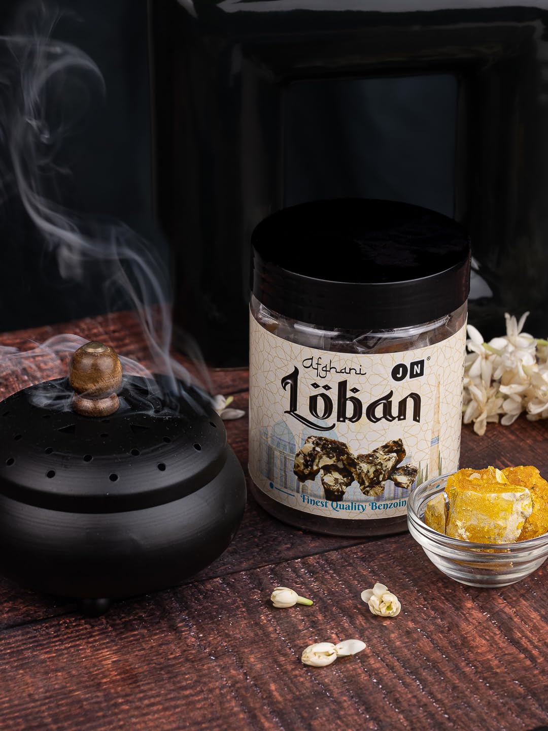 JN Tulsi Afghani Loban Natural Frankincense 250g Benzoin Resin for Pooja Havan Meditation Aromatherapy Air Purification Mosquito Repellent Long Lasting Fragrance Chemical Free Sambrani Dhoop 2