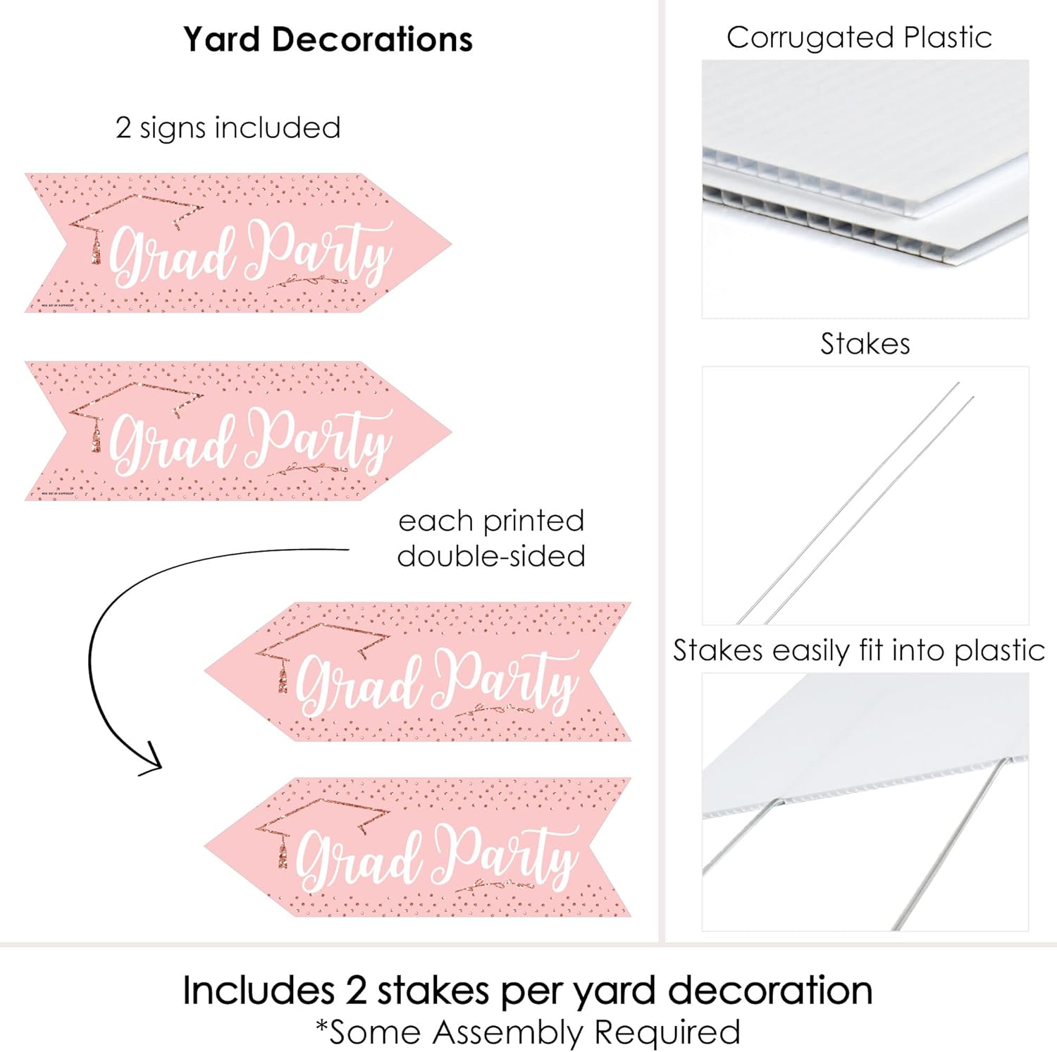 Big Dot of Happiness Rose Gold Grad - Graduation Party Sign Arrow - Double Sided Directional Yard Signs - Set of 2