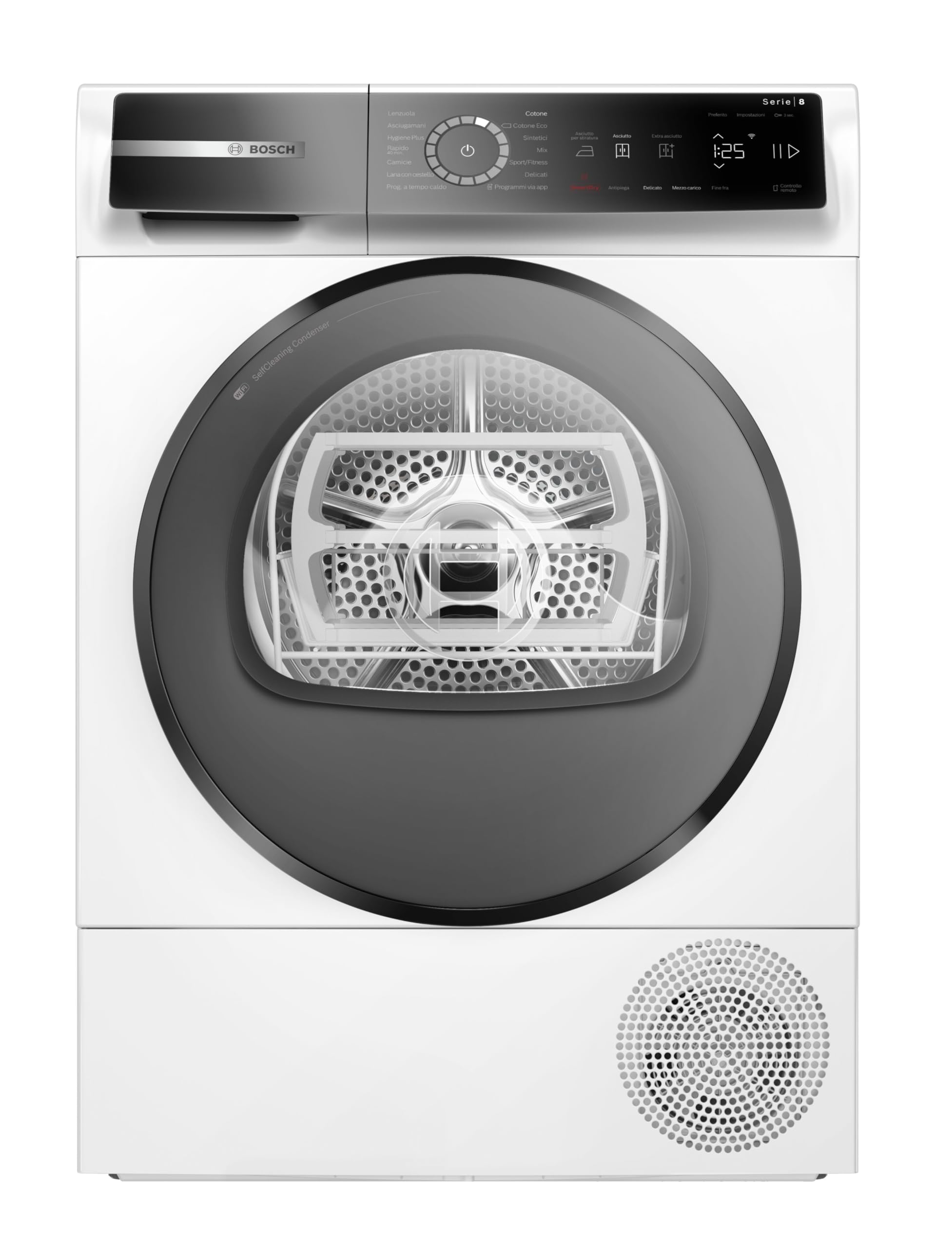 Bosch WQB245B0IT Asciugatrice a pompa di calore, Serie 8, 9 kg, Classe Energetica A+++, Bianco-