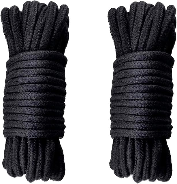 MC-Tech Multipurpose Durable Long Rope,2 Pack 10m/33ft Soft Cotton Rope Utility Braided Cotton Rope Macrame Cord for Wall Garden Plant Hanger Knitting Macrame Home DIY Crafting Decoration(Black) (01)